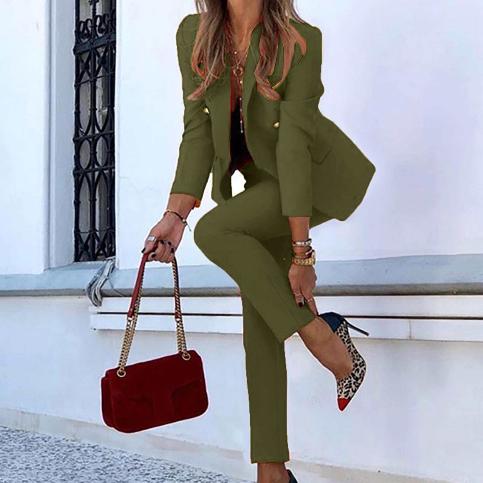 Generico Conjunto de mujer elegante conjunto de trabajo con solapas y botones curvados conjunto casual manga larga pantalones chaqueta ropa confort para oficina ocasiones formales y eventos