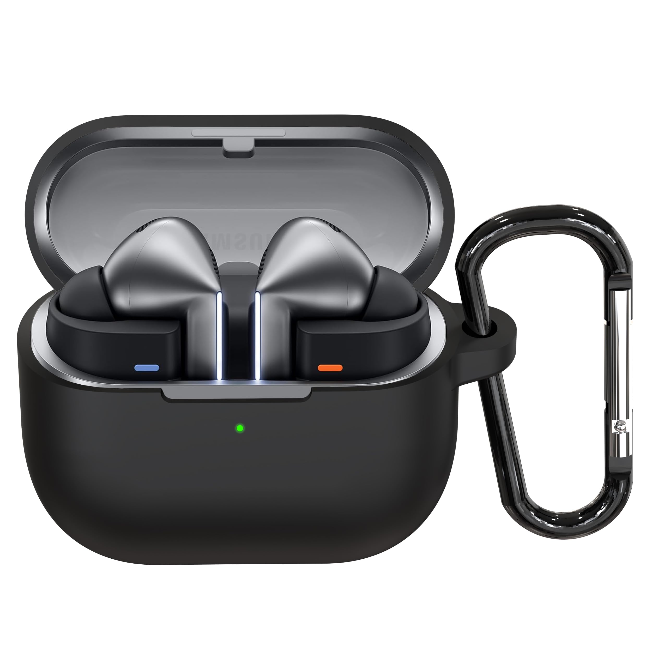 Earphone Case Cover for Samsung Galaxy Buds 3 Pro and Galaxy Buds 3 TWS Soft Silicone Skin Case Cover Shock Absorbing Protective Case with Keychain [Front LED Visible] - Black