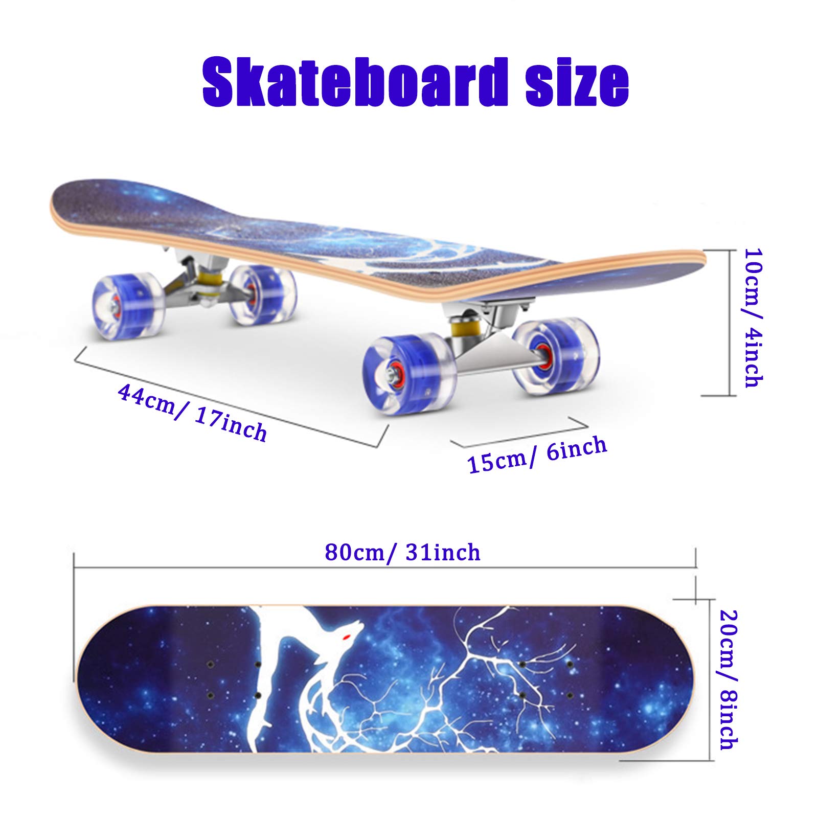 DFWYG Monopatín de 9 Capas de Arce Moderno, de 31 Pulgadas, para Niños, Principiantes, Adolescentes, Adultos, Skateboard Completo con Ruedas de Luz LED Intermitentes y Mochila Portátil