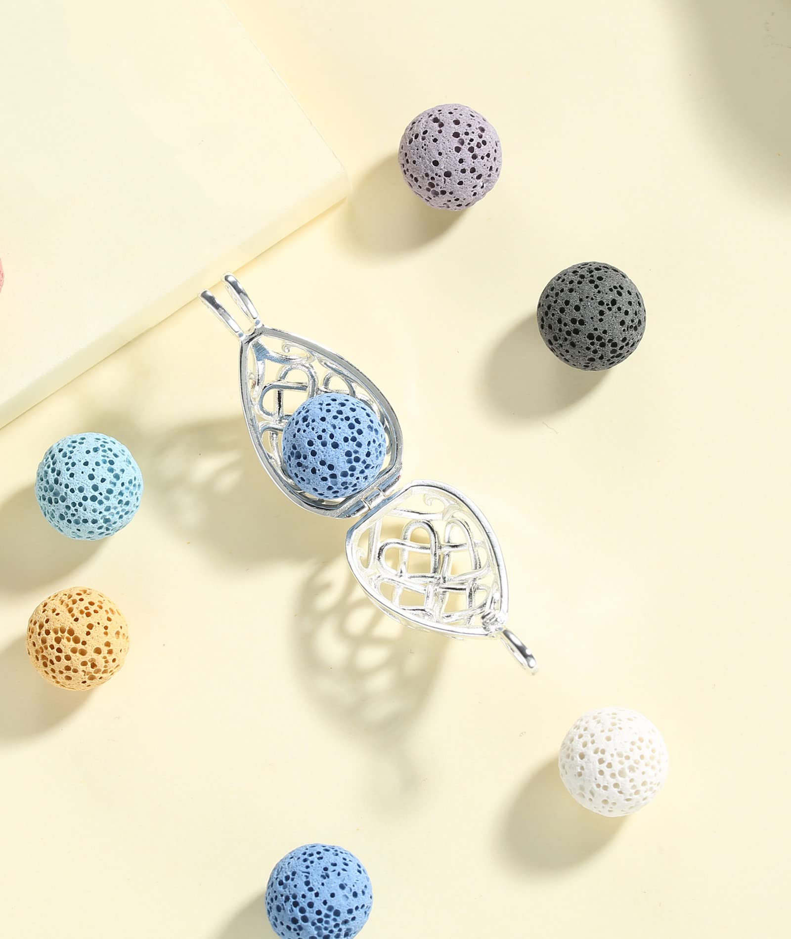 INFUSEU, collana con diffusore di oli essenziali con nodo celtico irlandese, per donne e ragazze, pietra lavica e pietre di roccia, set di gioielli per aromaterapia Small Argento