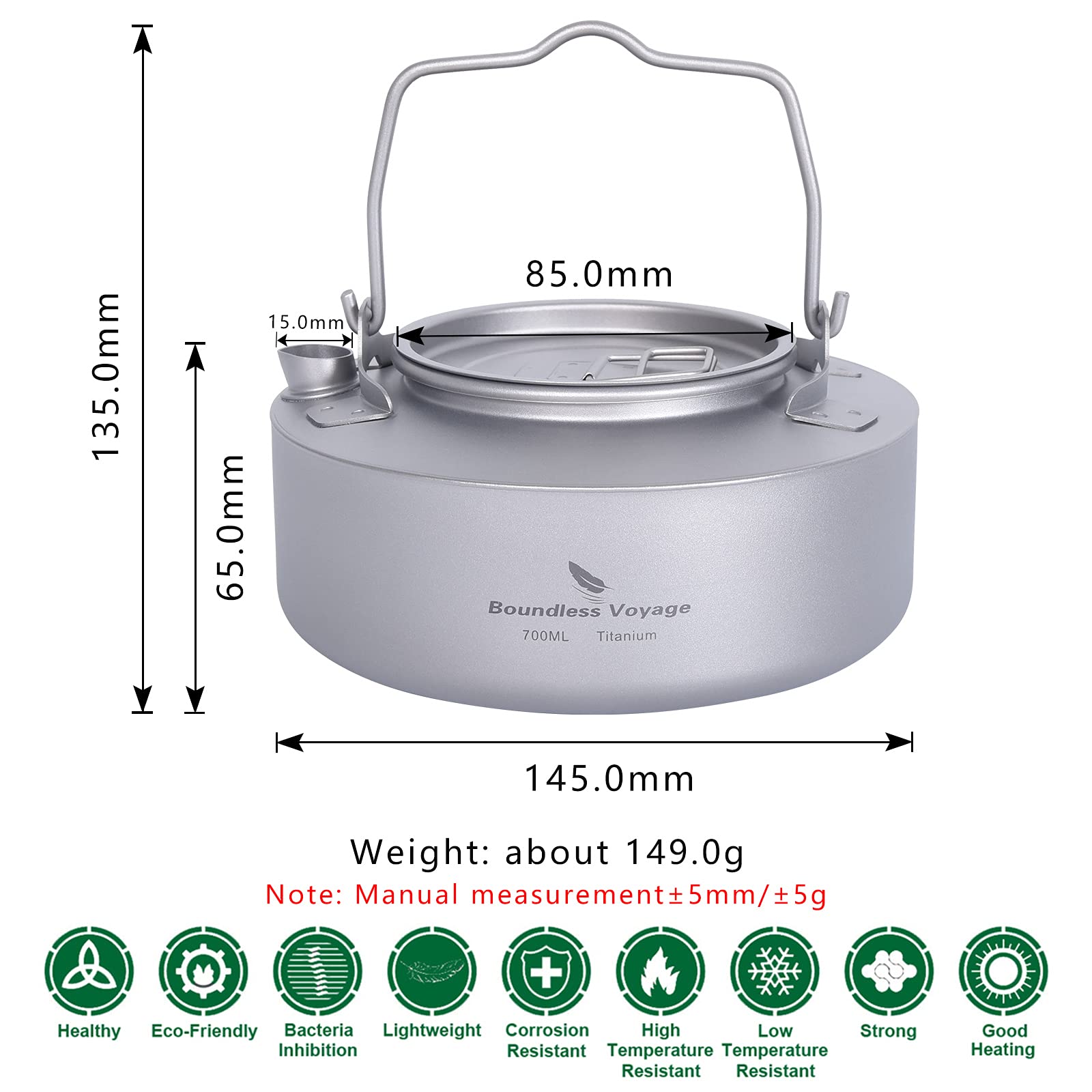 iBasingo 700ml Camping Titan Kessel Kaffee Teekanne Outdoor Ultraleicht Wasserkessel Herd Wasserkrug Kleine Küchen Wasserkocher mit Klappbarem Griff Wandern Reisen Tragbares Trinkgeschirr Ti3100D