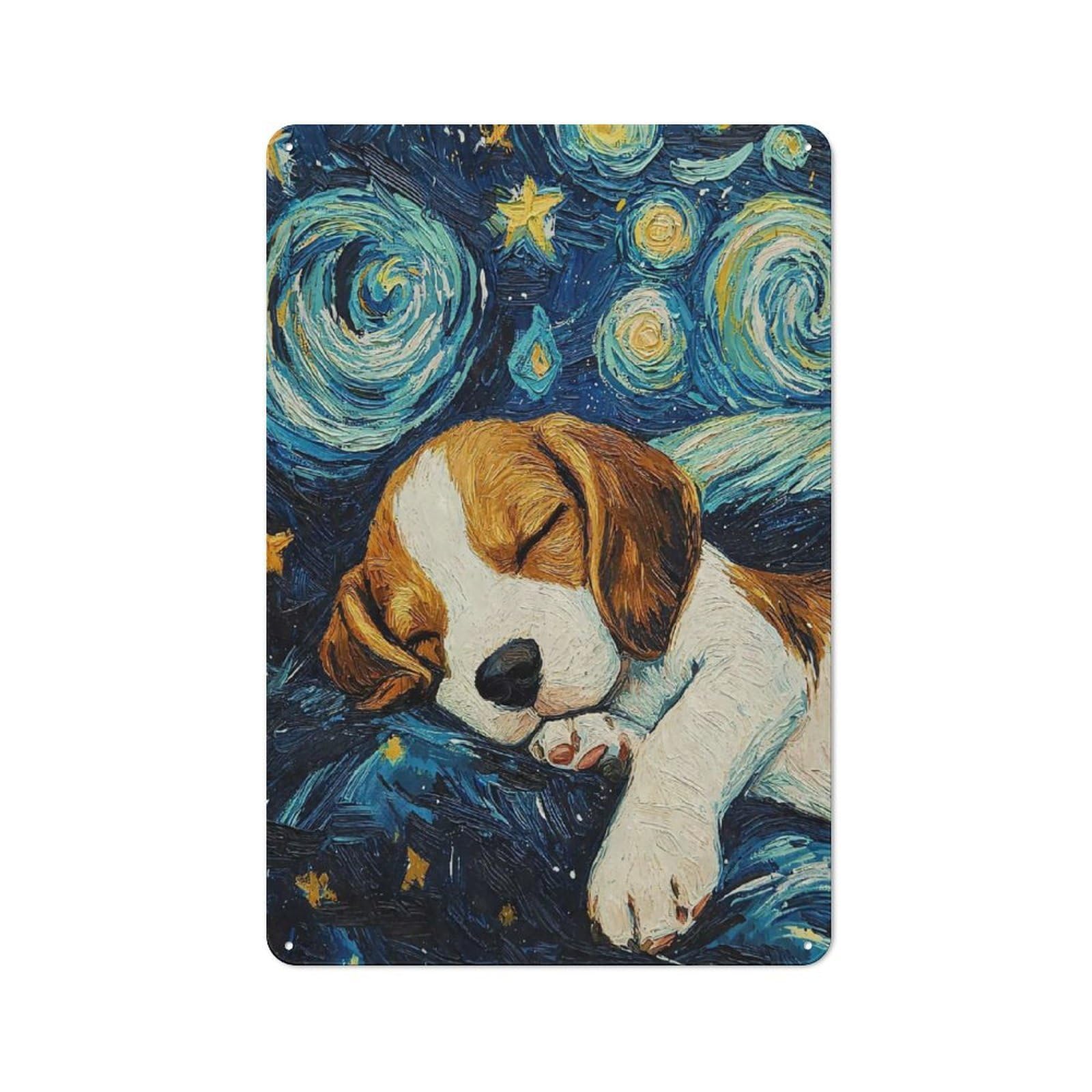 Junmoney Style-18 Beagle Puppy Starry Night Rustic Metal Sign 30X20cm For Garden Room Or Summerhouse, For Summerhouse Decorators