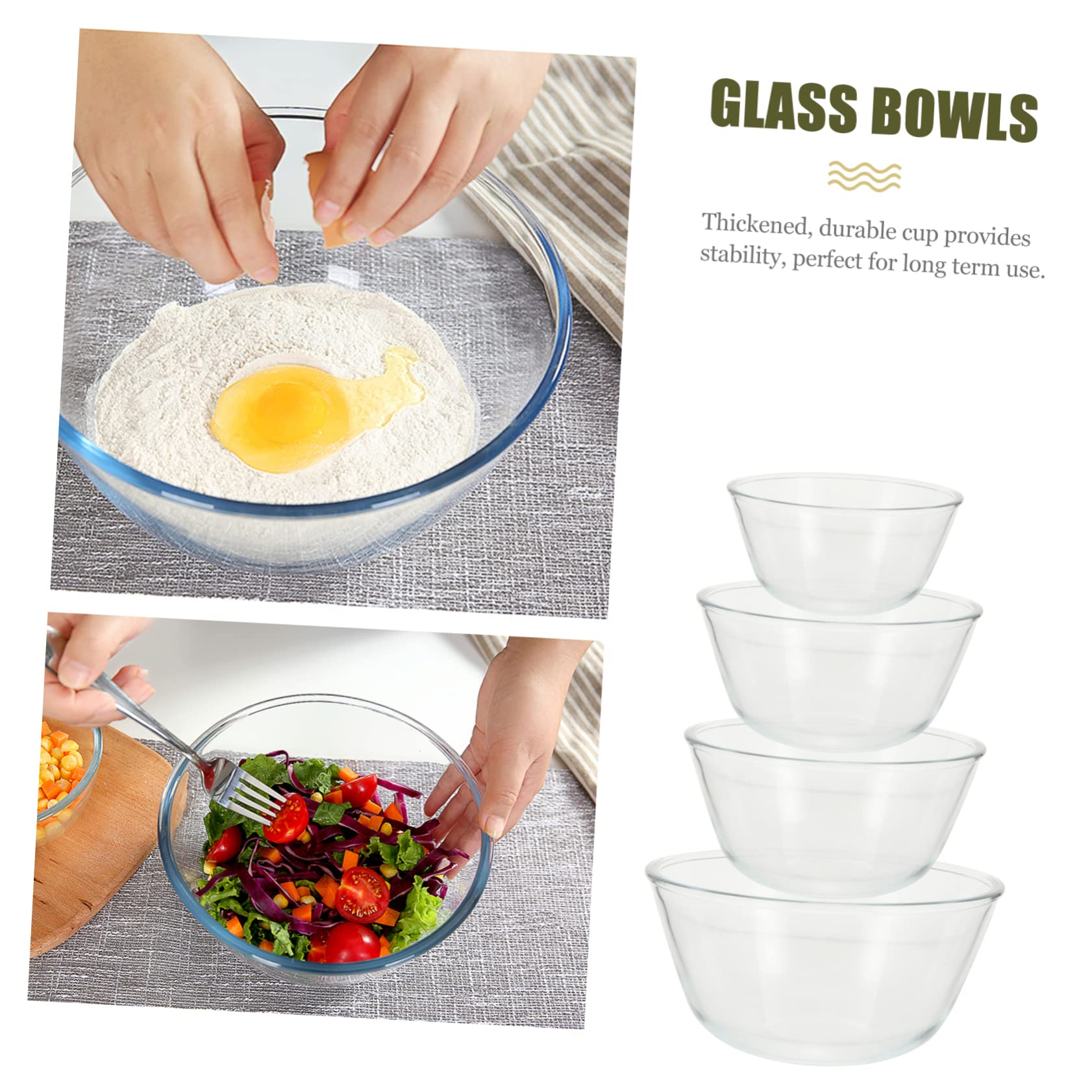 4 Stück Glas Schüssel 500ml-1600ml Mikrowellengeeignet und Kältebeständig Transparente Salatschüsseln für Küche und Speisenzubereitung