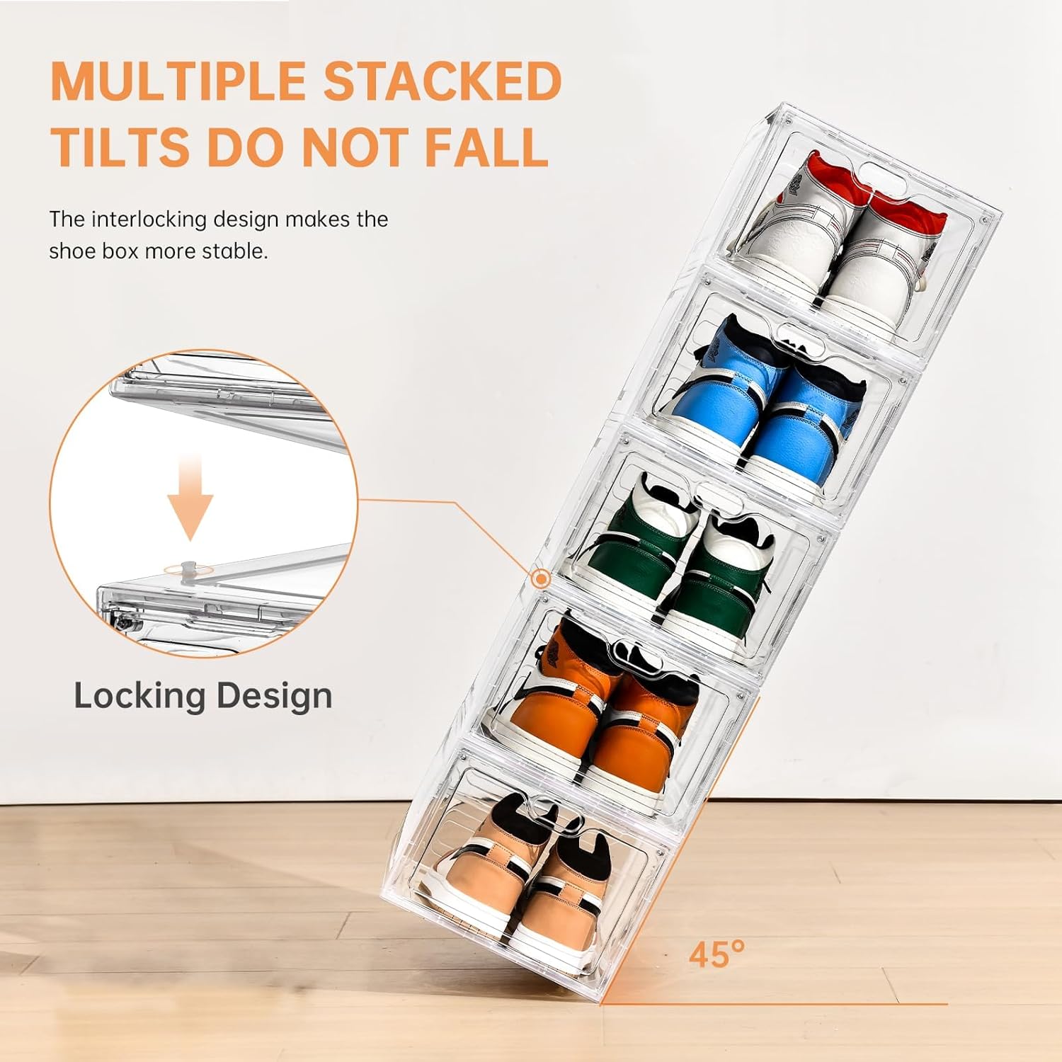 12 Pack Large Shoe Storage Box, Clear Shoe Storage Organizer with Magnetic Door, Stackable,Shoe Containers For Display Sneakers, Easy Assembly, Fit up to US Size 12, Clear