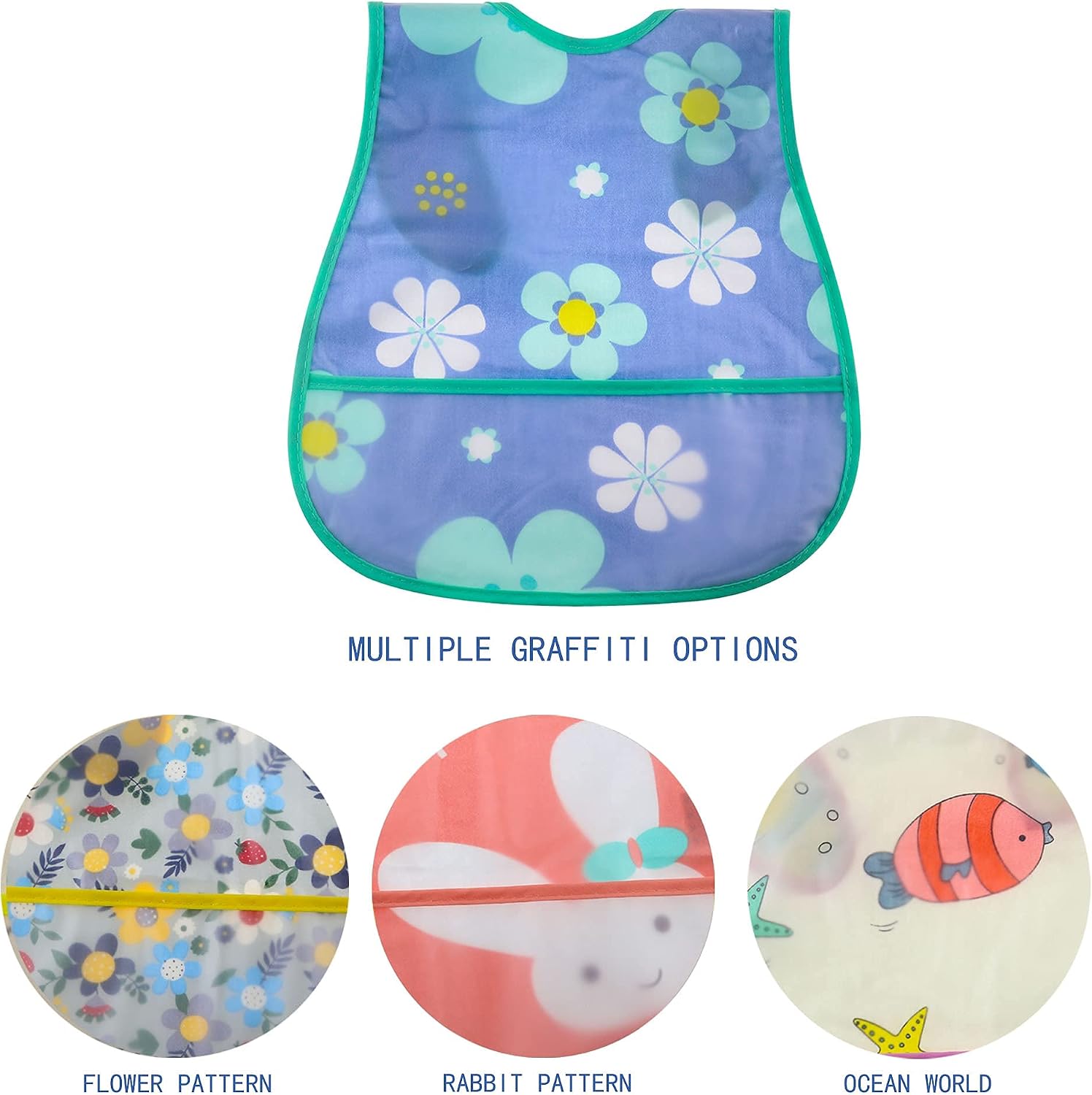 Babyhood Waterproof Baby Bib Infant with Snaps Fits Baby & Toddler 6-24 Months - 4pcs (Floral Bunny Fish)