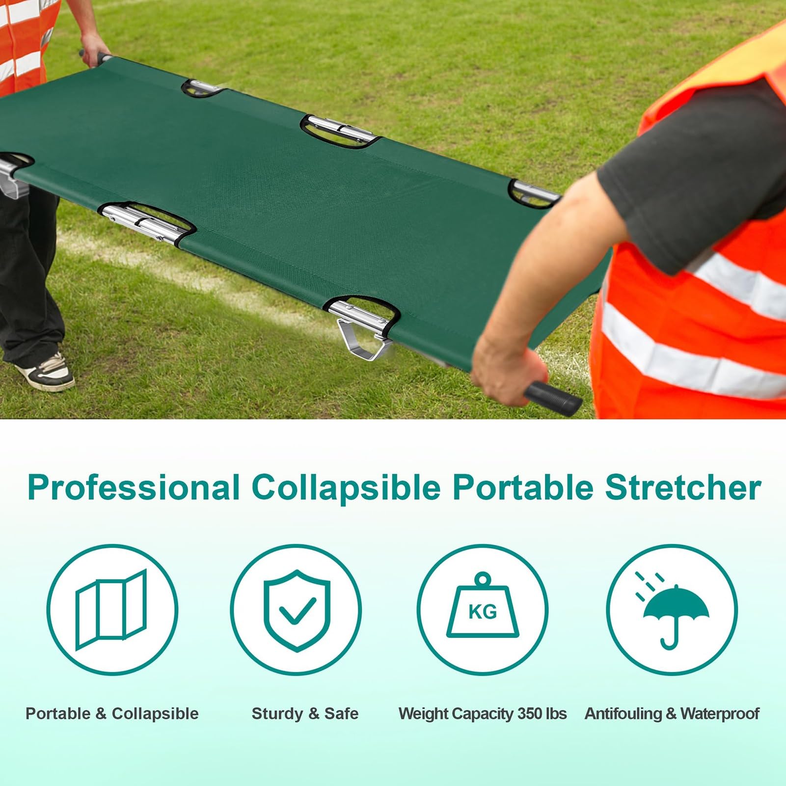 Camilla plegable de emergencia médica con asas resistentes, correas y estuche de transporte, fabricada en aleación de aluminio de, portátil para tran