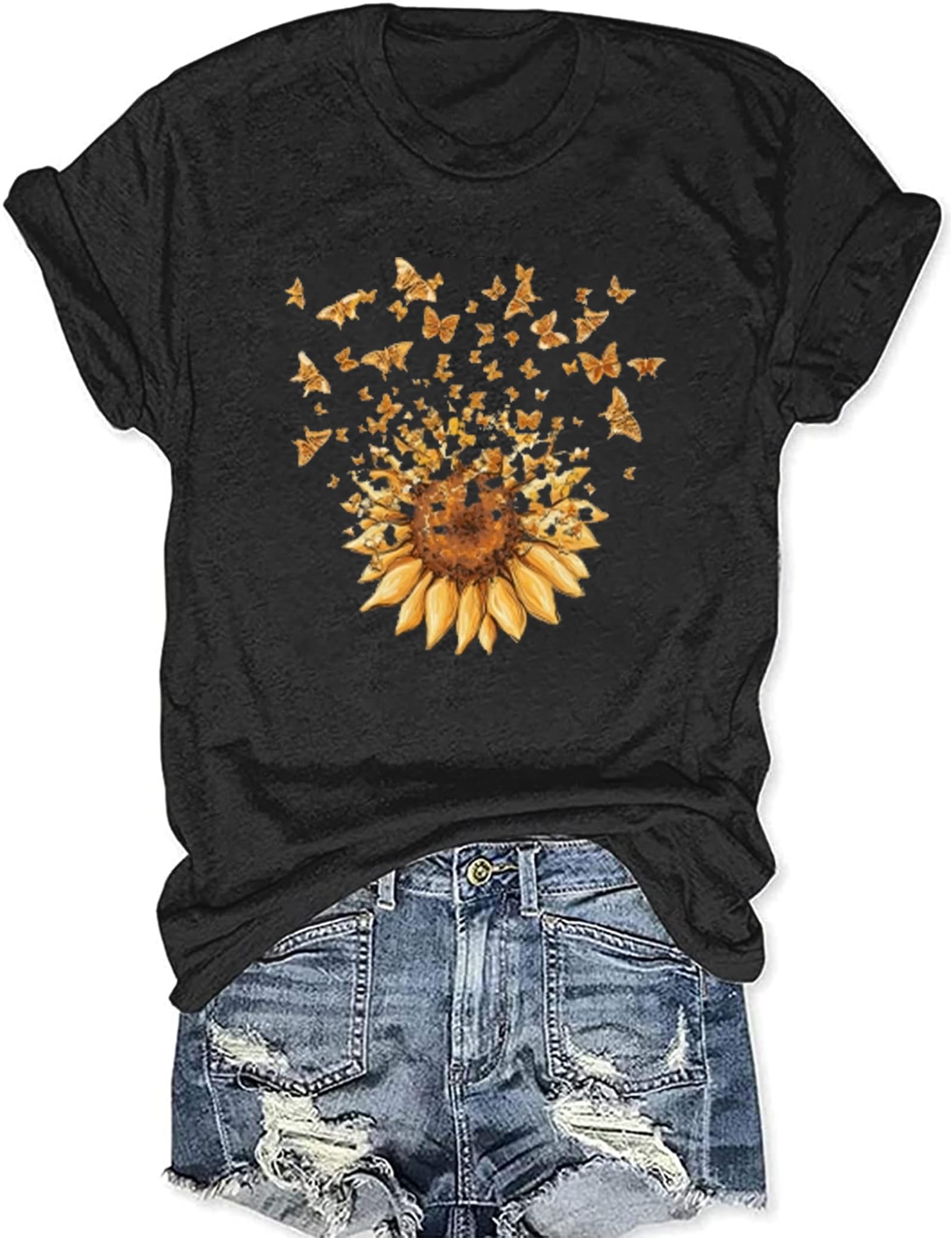 Sunflower Shirts for Women Cute Sunflower Graphic Print Tshirt