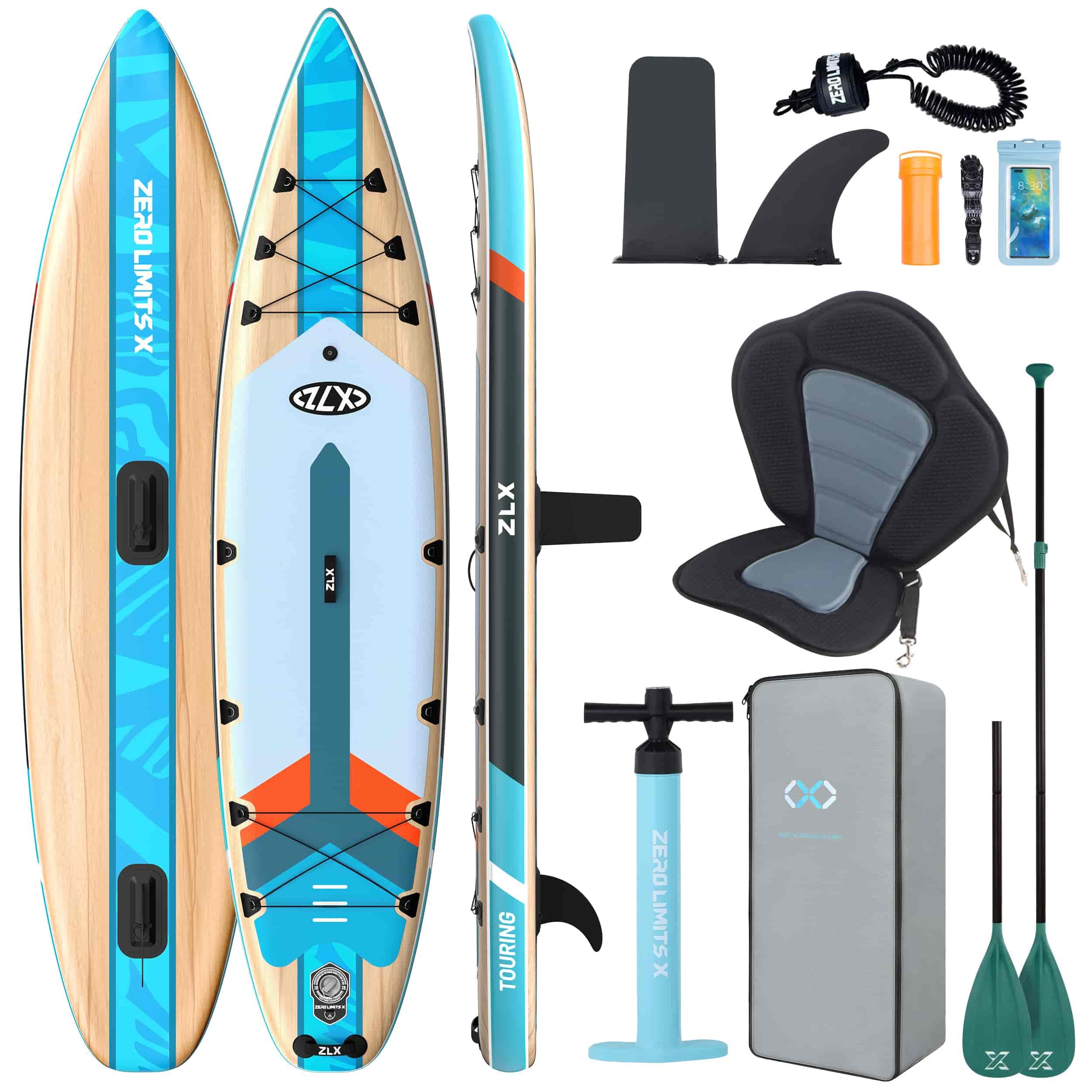 ZLX Sup Gonfiabile 350x83cm,SUP Touring Con Accessori Completi, Tavola SUP Max 230 Kg, Pinna Centrale Unica, Pad Deck Antiscivolo, Tavola SUP Gonfiabile Per Adulti, Principianti, Tutti I Livelli