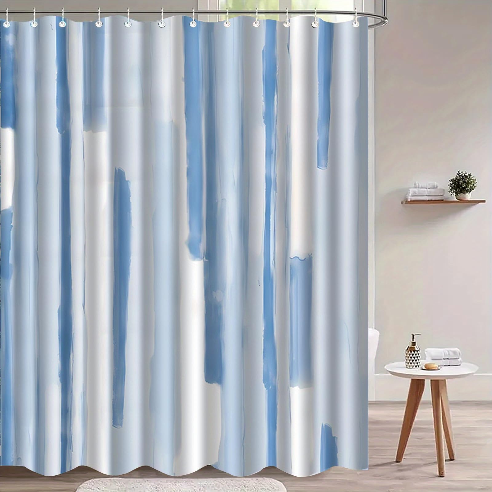 Tenda da doccia con stampa a fantasia azzurra, in tessuto di poliestere impermeabile, ideale per il bagno, con ganci per appendere la tenda e il paravento per la vasca da bagno (220x240 cm/LxA)
