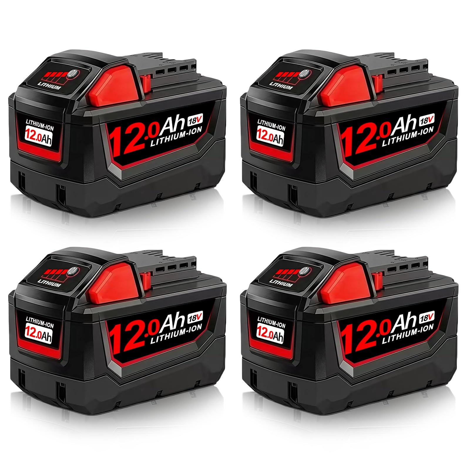 4PC 12.0Ah Replacement for Milw Battery Compatible with Milw M-18 Battery