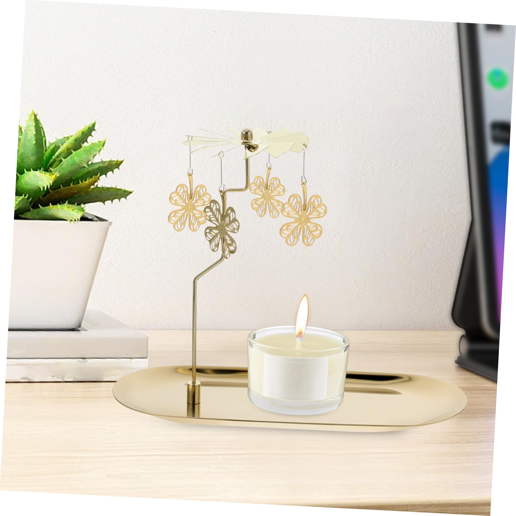 Candelabro Giratorio de Hierro con Bandeja, Dorado | Centro de Mesa Decorativo, sin Alimentación Eléctrica, para Bodas y Navidad