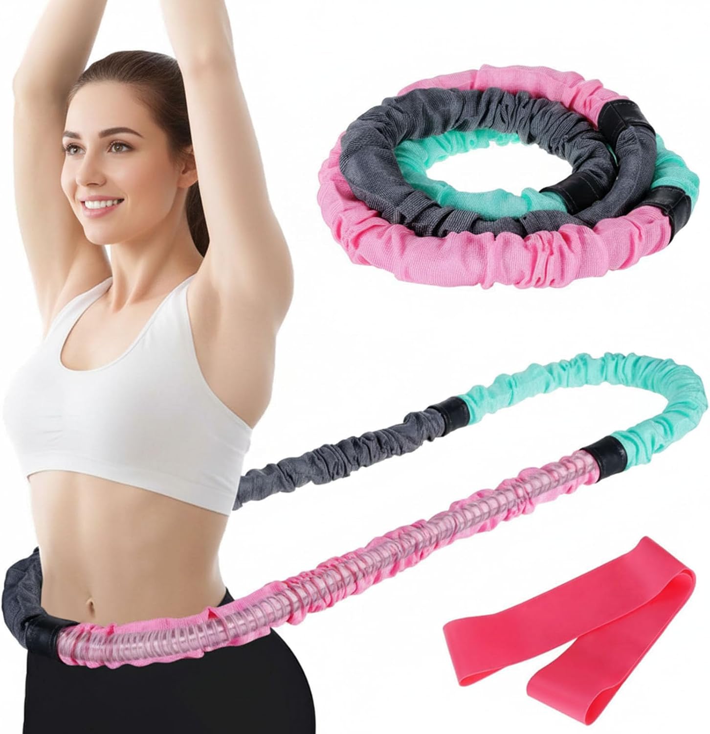 3,000ポンド ソフトスプリングフラフープ 大人用 科学的に加重 抵抗バンド付き 柔らかい布製パッド(快適&amp;保護) 減量、