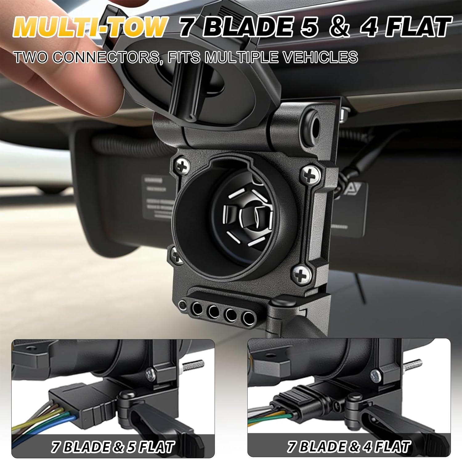 Multi-Tow 7 Blade, 5 and 4 Way Flat Trailer Connector - Vehicle Side Trailer Plug Socket - Heavy Duty 7 Pin and 4 ＆ 5 Trailer Wiring Adapter with Mounting Bracket