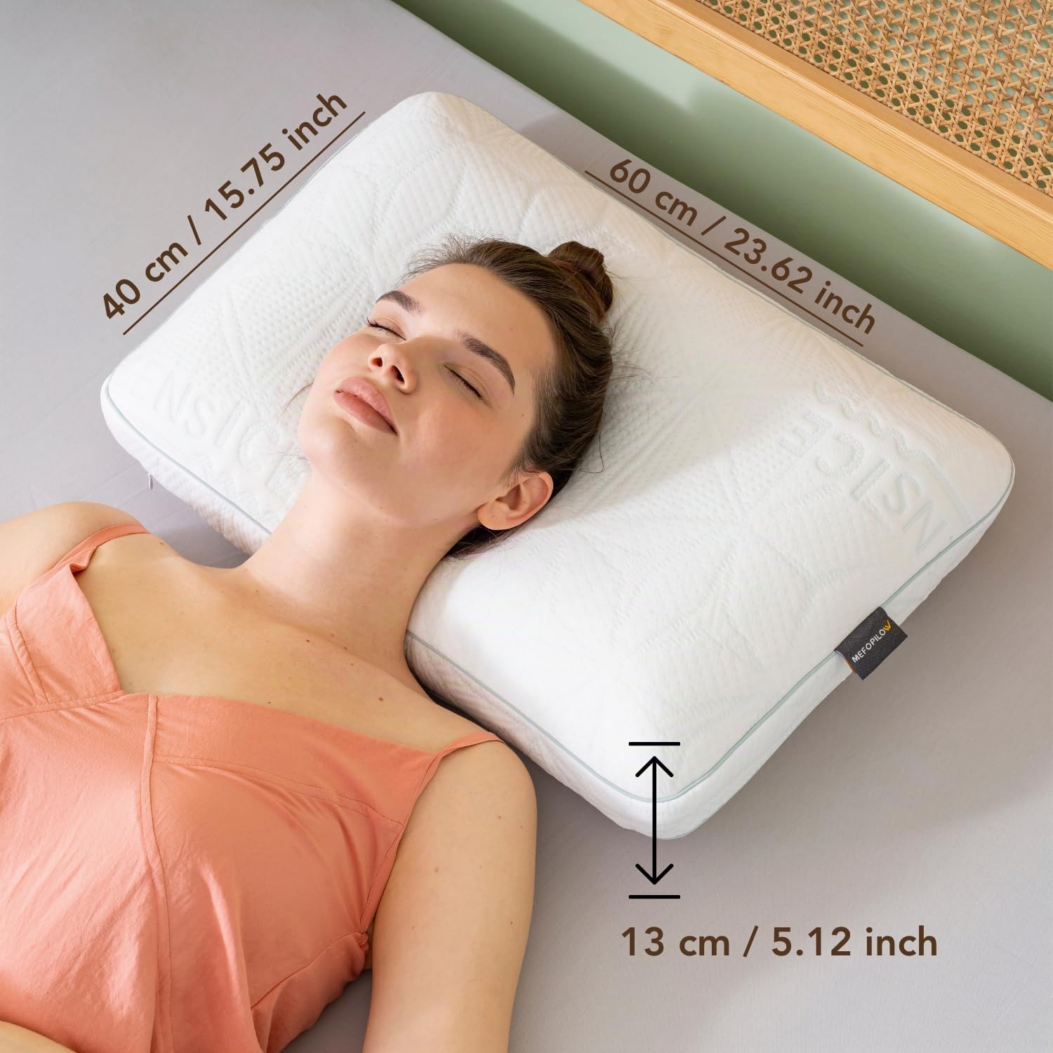 Kühlendes Memory Schaum Kissen zum Schlafen 60x40x13 cm, viscoelastisches Kopfkissen, Ergonomisches Orthopädisches nackenstütz Kissen, Rücken-, Bauch-, Seitenschläfer, weiß