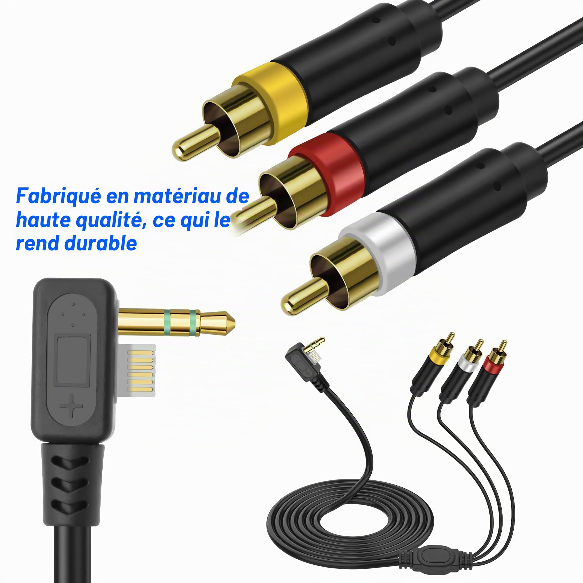 MEIRIYFA Compatible avec PSP AV Audio Vidéo 3RCA câble adaptateur pour PSP 2000 3000 HDTV HD Composant Audio Vidéo Câble de rechange (noir, 1,8 m)