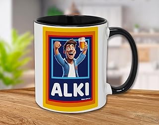 Alki Funny Mug Cup Alcoholic Novelty Gift Mugs Man Dad Stepdad Father Fathers Day Grandad Mens Christmas Him Birthday Xmas Black White Ceramic Coffee Tea Drinkware Beverage Humour by Trendy Gifts UK