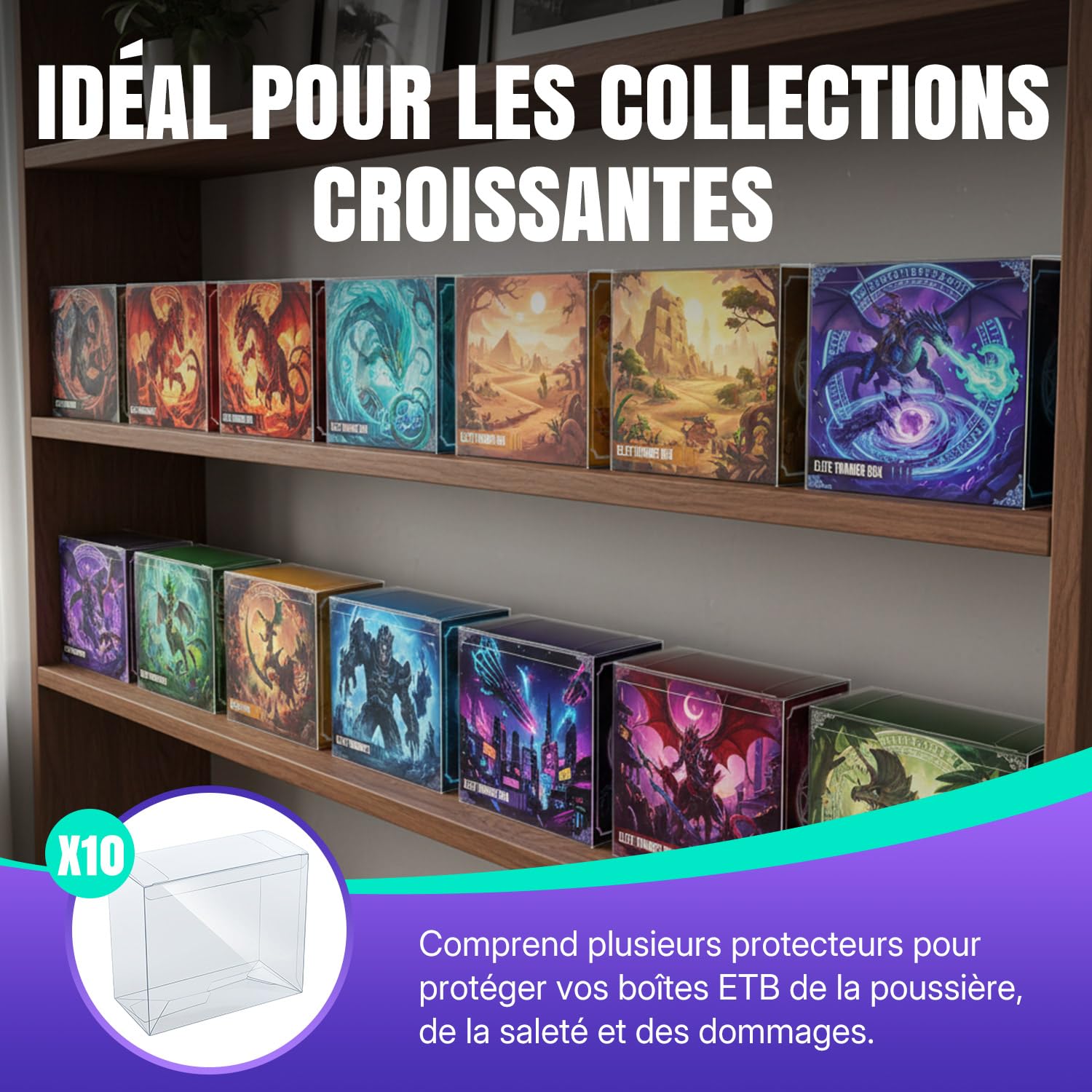 Wigearss 10 Pièces Boîtes de Protection pour Pokémon ETB, Boîtes de Rangement en PET Compatibles avec la Pokémon Elite Trainer Box