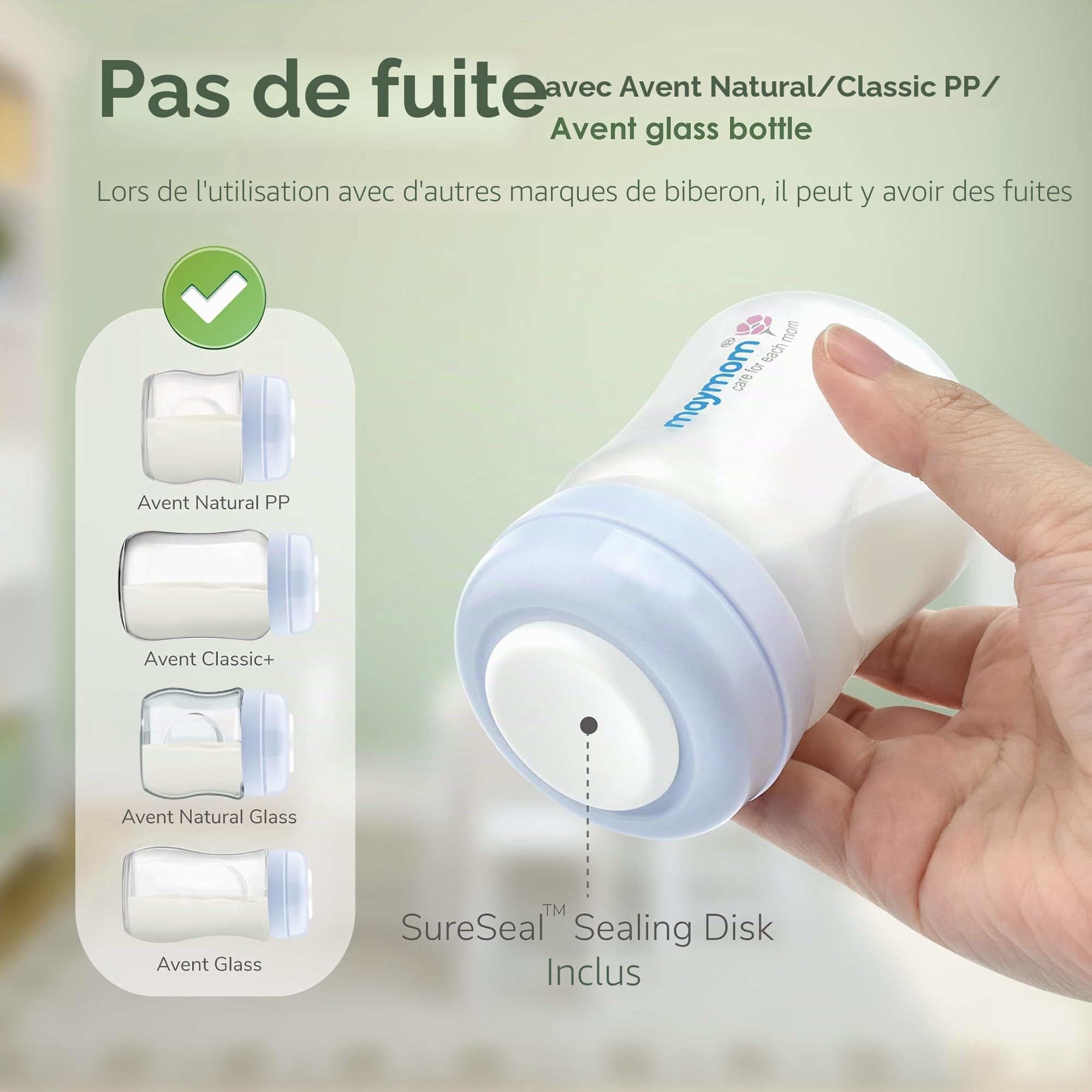 Maymom couvercles vissés type capuchons de voyage avec disque inscriptible, compatibles avec biberons Avent et Maymom à large col, remplacement bague et disque Avent Natural, lot de 6, bleu