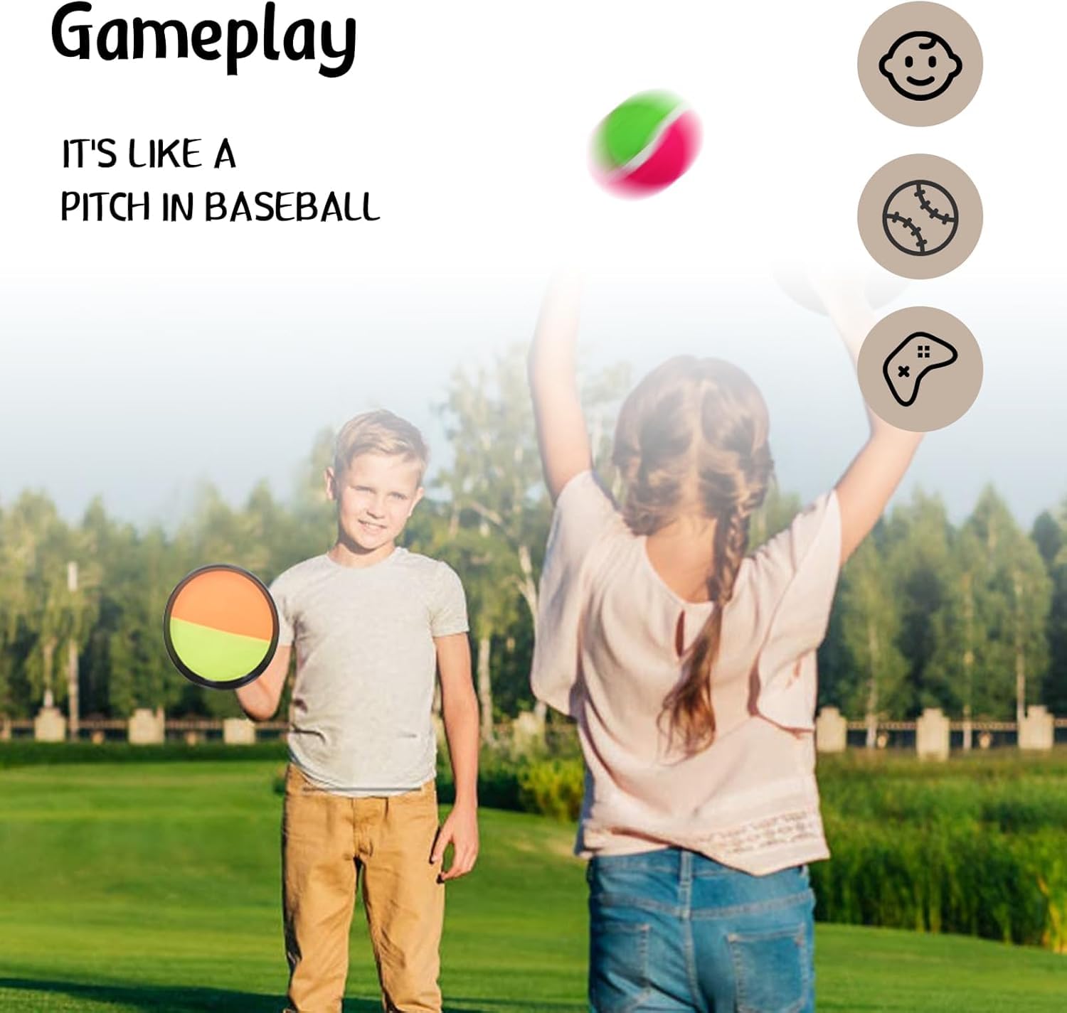 Set di Catch Ball con 2 racchette e palla, dischi da 18,5 cm e palla da 6,5 cm che si attacca, gioco sportivo per spiaggia e attività all'aperto