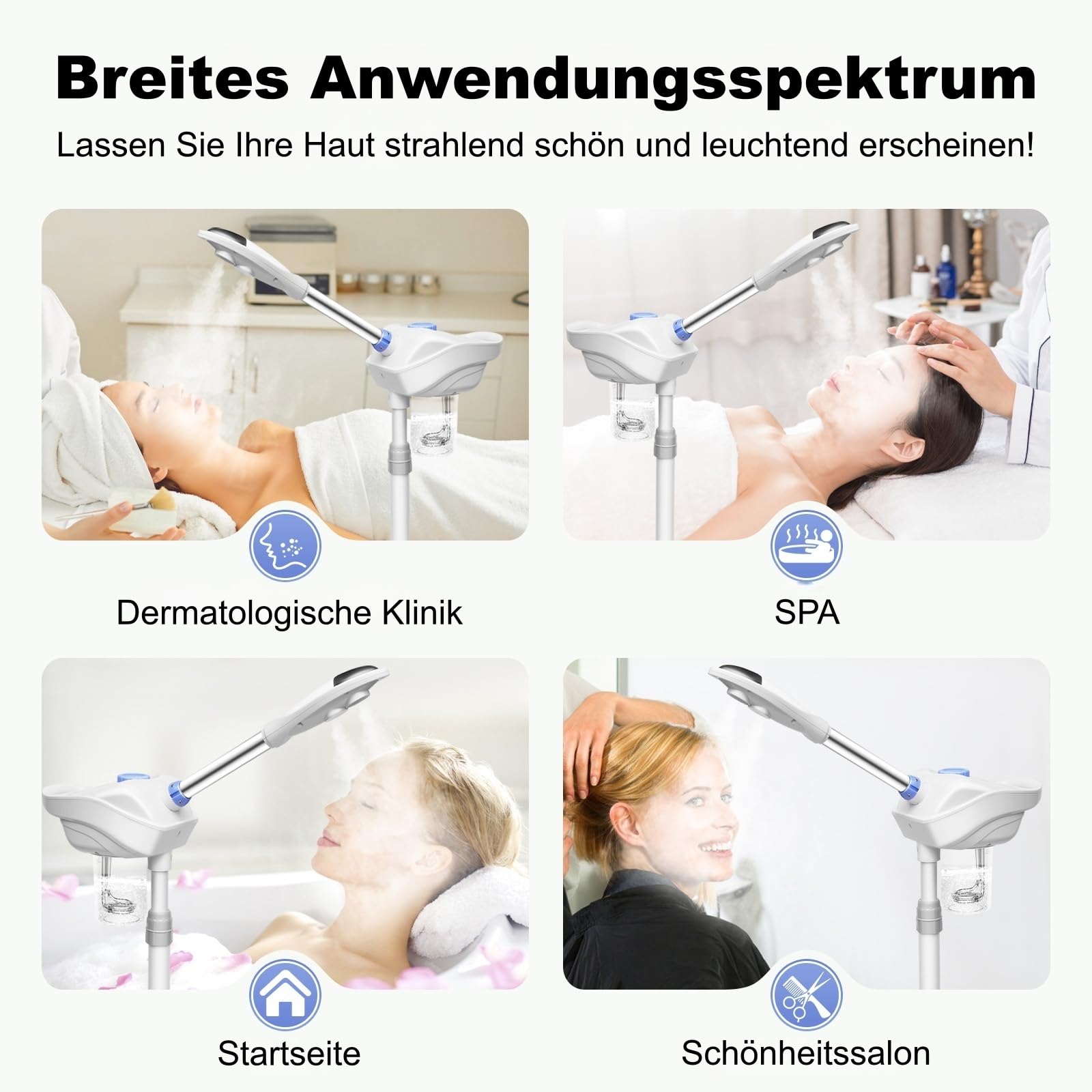 Ozon-Gesichtsdampfer, Dampfmaschine Face Steamer Facial Multifunktions mit 360° Drehbare Düse und Räder, Gesicht Dampfgerät Professionelle mit 860ml Wassertank für Salon und Zuhause