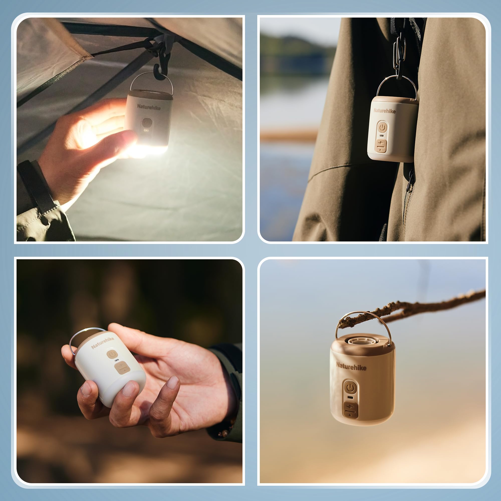 Naturehike Wind-Mini Pompa ad Aria USB-C Ricaricabile 1600 mAh - Portatile Elettrica per Campeggio Con Luce e 6 Ugelli
