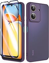 SMYTU Cover per Xiaomi Redmi 13C 4G 6,74 Pollici con Vetro Temperato,Custodia Opaca Hard PC Glassata Traslucida Retro Resistente ai Graffi Silicone Antiurto Protettiva Case - Viola scuro