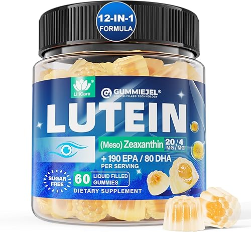 Gomitas de luteína sin azúcar de 20 mg y 40 mg de zeaxantina para ojos con Omega 3 (EPA 190 mg y DHA 80 mg), suplementos de luteína para los ojos,