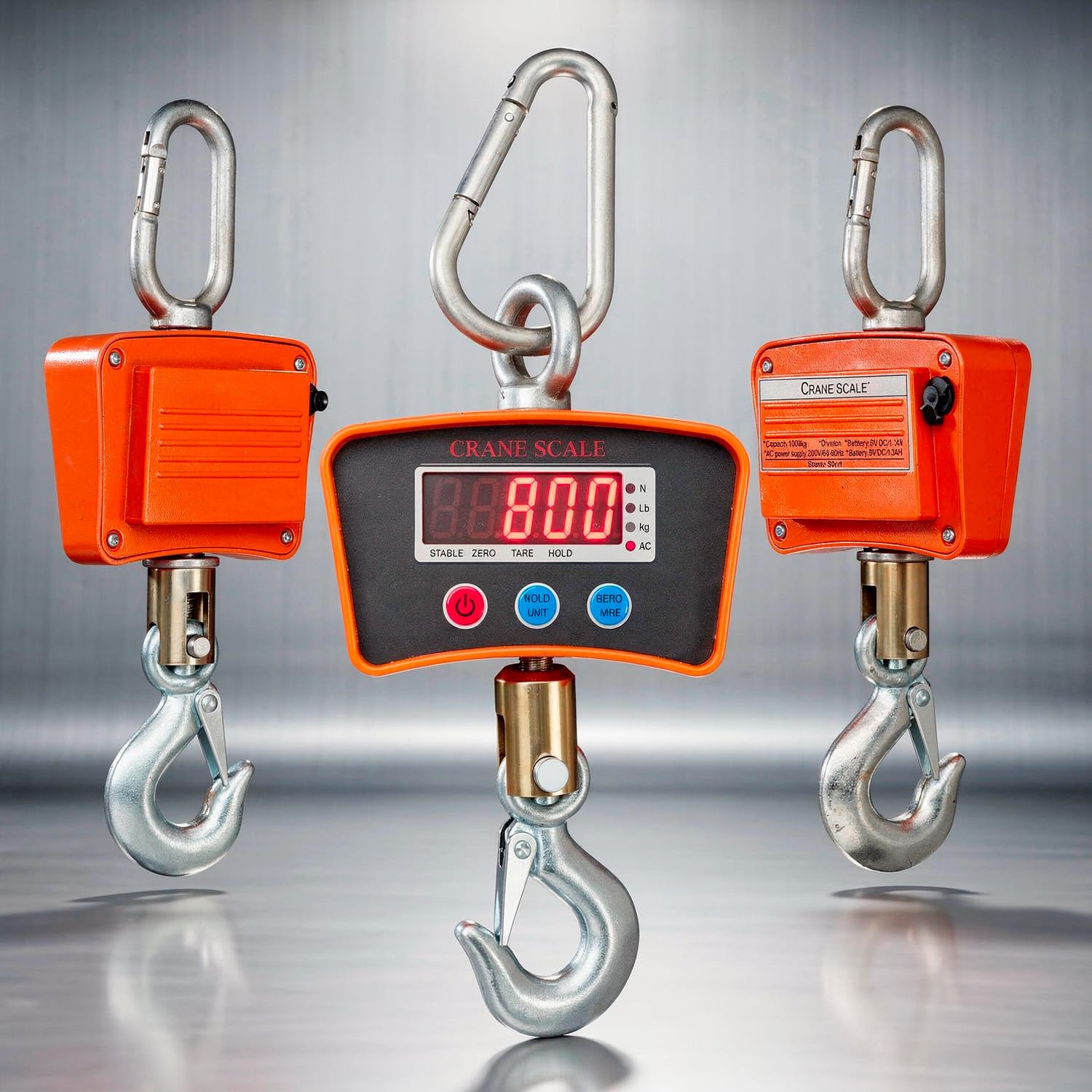 Bilancia Dinamometro Da Gru 1000 Kg Digitale Professionale Gancio Acciaio Inox Display LED Retroilluminato Batteria Ricaricabile