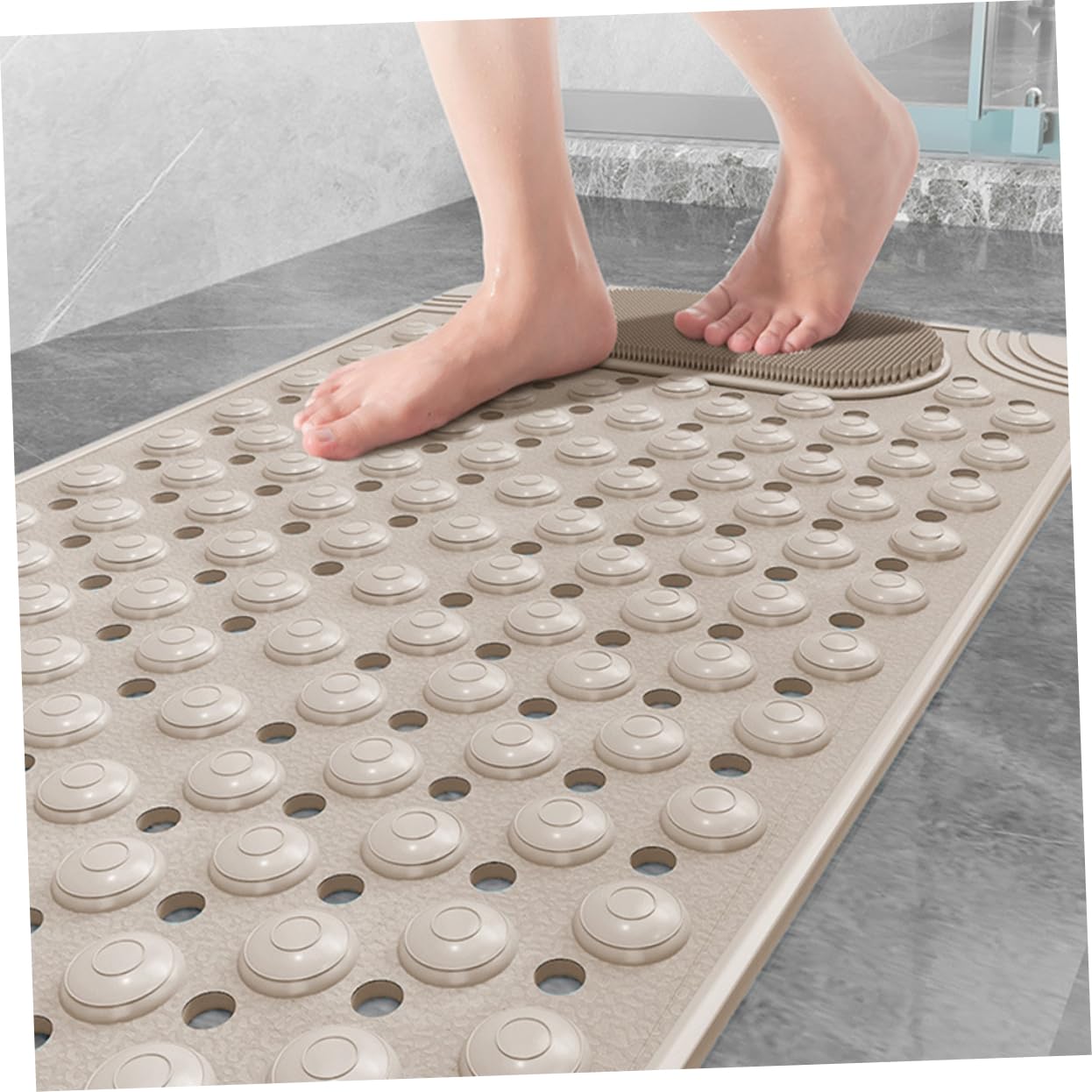 BESTOYARD Fregador de Pies para Ducha con Ventosa Antideslizante de PVC Beige, Alfombrilla Exfoliante para Baño con Montaje en Pared Adecuado para Ducha
