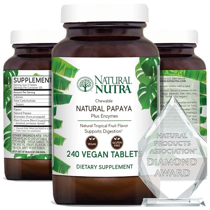 Buy Natural Nutra Papaya Chewable Plant Enzymes for Digestion, Bloating