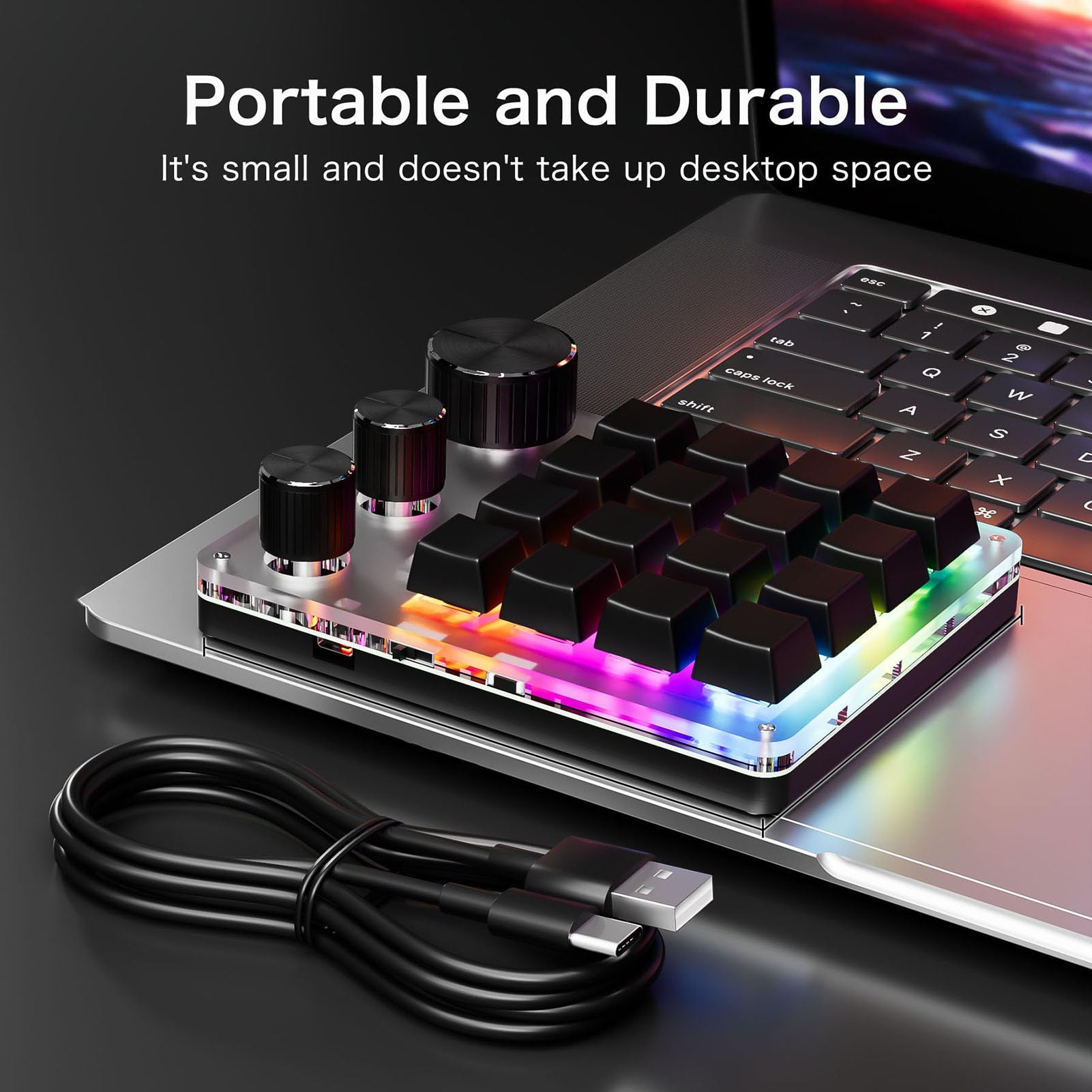 Tosuny Tastiera Macro Programmabile, Tastiera da Gioco Bluetooth a 16 Tasti con 3 Manopole e Controller del Volume, Macro OSU Retroilluminata a LED RGB per Wins, OS X (con (BLACK)