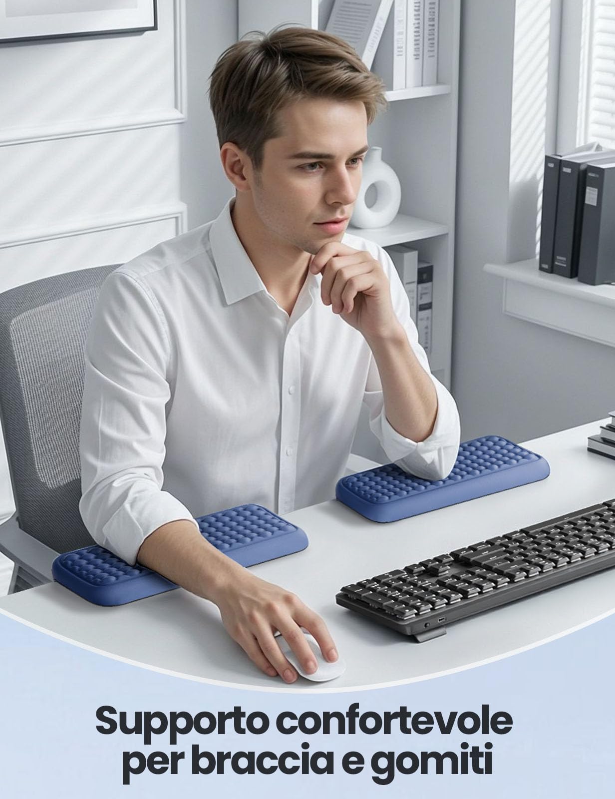 VAYDEER 2 Pz Poggiapolsi Memory Foam Antiscivolo Ergonomico per Scrivania Ufficio Gaming Blu