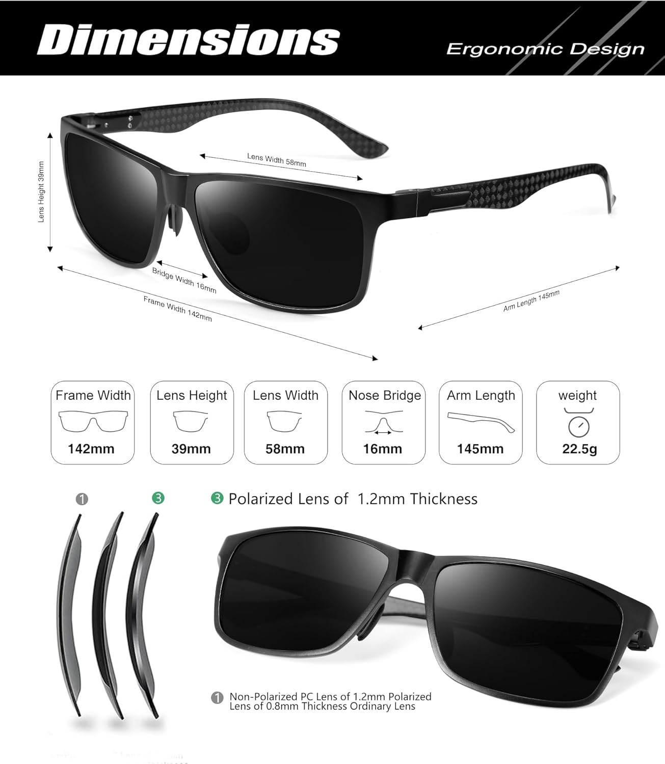 ANYLUV Polarized Sunglasses for Men Rectangular Classic Al-Mg Metal Frame Sun Glasses Mens Sunglasses with UV Protection - Image 3