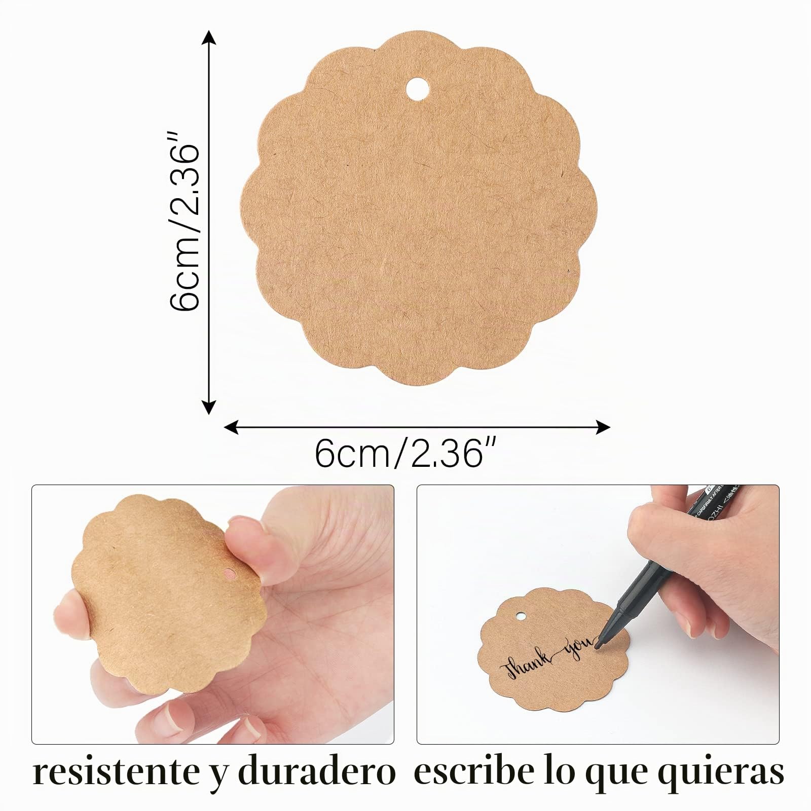 Etiquetas de Papel Kraft Redondas 6x6cm con Cuerda de Yute para Regalos, Equipaje, Boda - 100 PCS