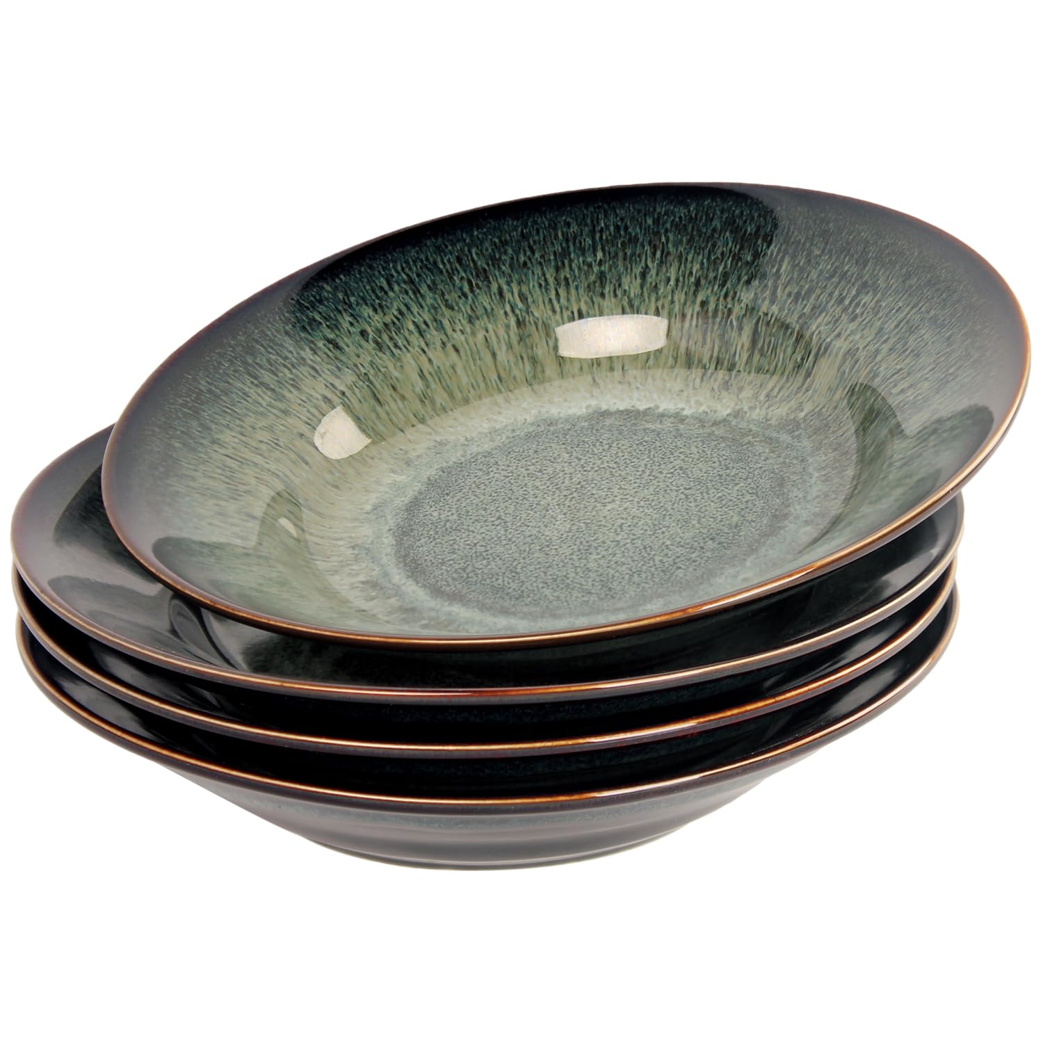 LIUYWYHCF Ceramic Rimmed Soup Plates, 10 inch Soup Plate 6.8 oz, Pasta Plate Set of 4, Shallow Bowl Plate with Rim, Best choice for high-end