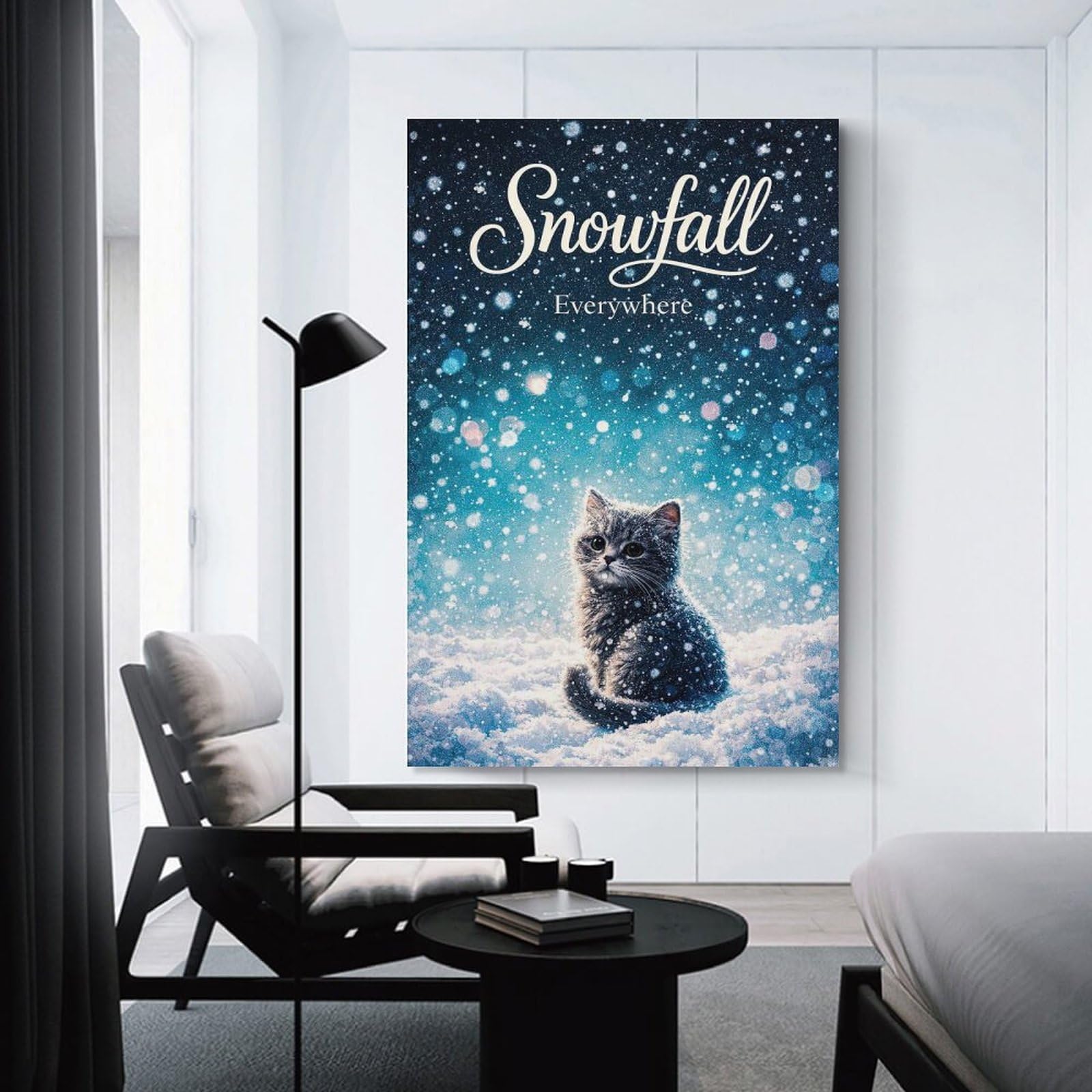Junmoney Cute Kitten in Snowfall Canvas Wall Decor 08x12inch(20x30cm), for Calm Bedrooms, Home Corners Or Flats, An Easy Wall Refresh for Bedrooms