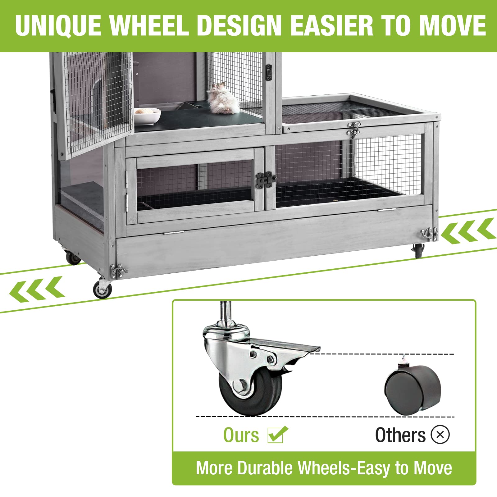 Hamster Cage 2 Story Guinea Pig Cage Large Rat House Indoor Rabbit Cage Outdoor Bunny Hutch with Leakproof PVC Floor and Anti-Chewing Edge