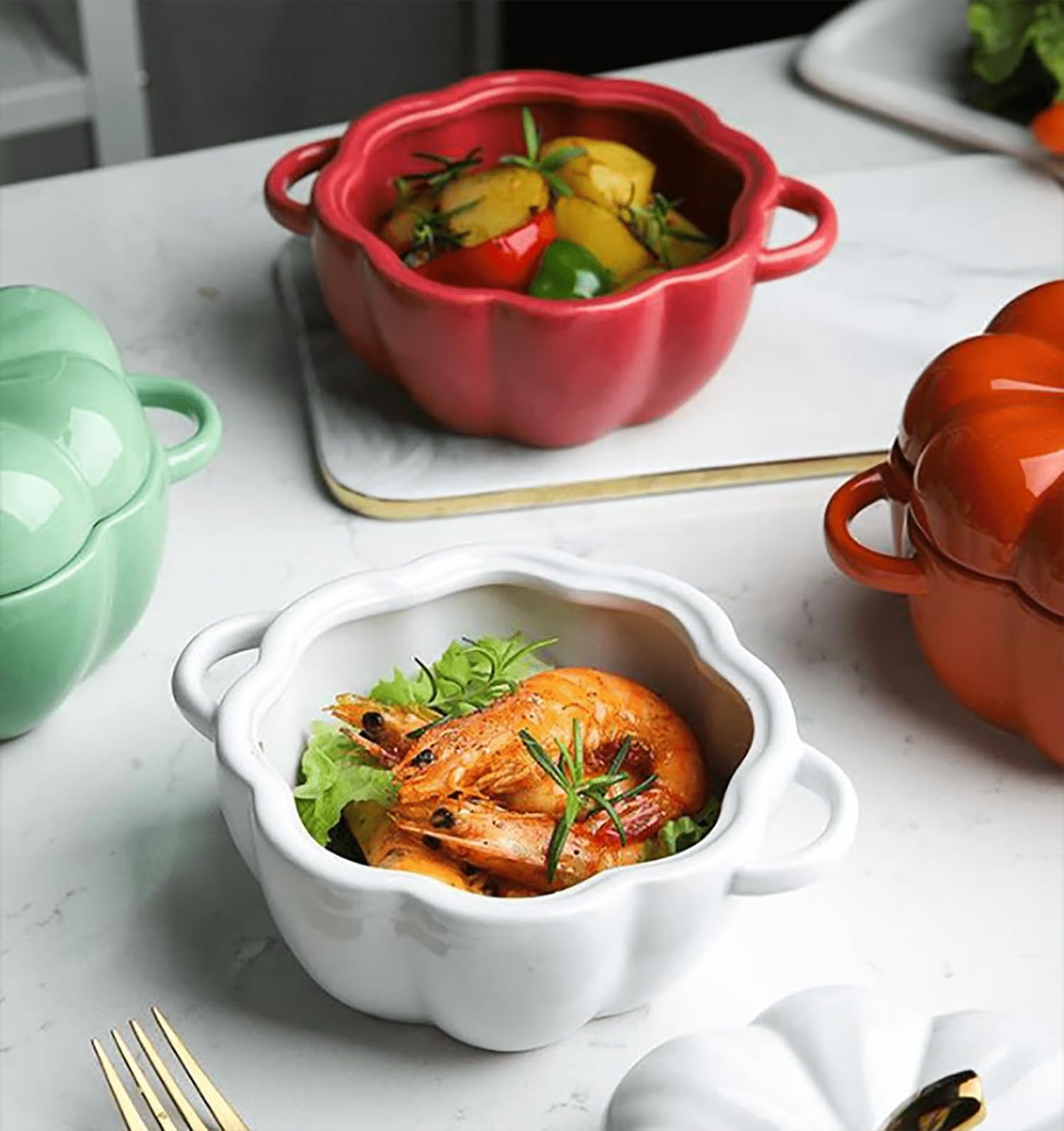 garnek ceramiczny, Śliczna miska dyniowa z pokrywką(Red)