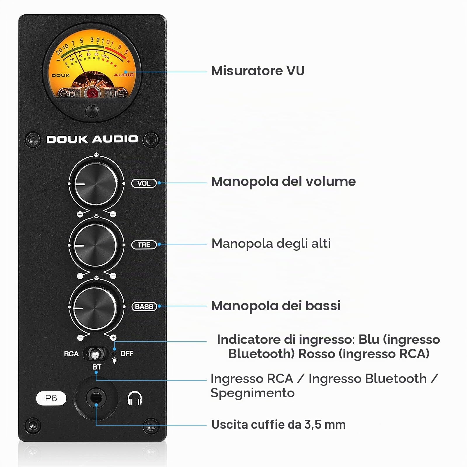 Douk Audio P6 HiFi Bluetooth Preamp Valvole Tube Preamplificatore Stereo Audio Amplificatore Cuffie Amp VU Meter