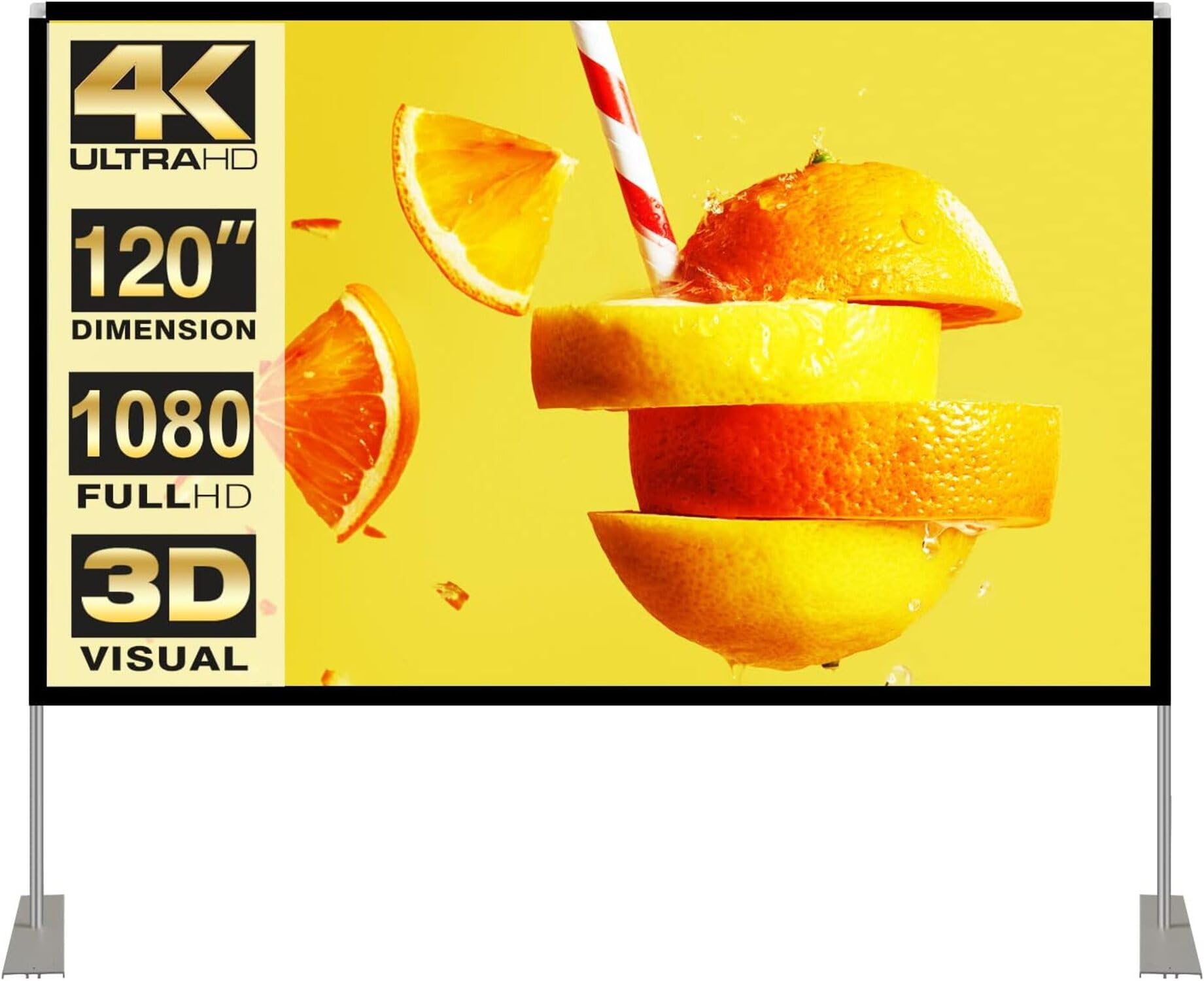 Projector Screen with Stand 120 inch 16:9 HD 4K Outdoor Indoor Projection Screen for Home Theater 3D Fast-Folding Projector Screen with Stand Legs and Carry Bag Projection Movie Wrinkle-Free…