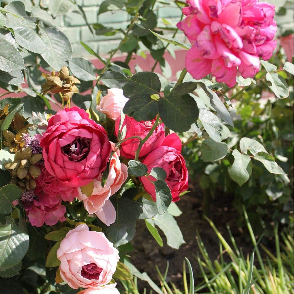 Mandy's Artificial Silk Dark Pink Peony Flowers 1 Bouquet for Home Wedding Decoration : Home & Kitchen