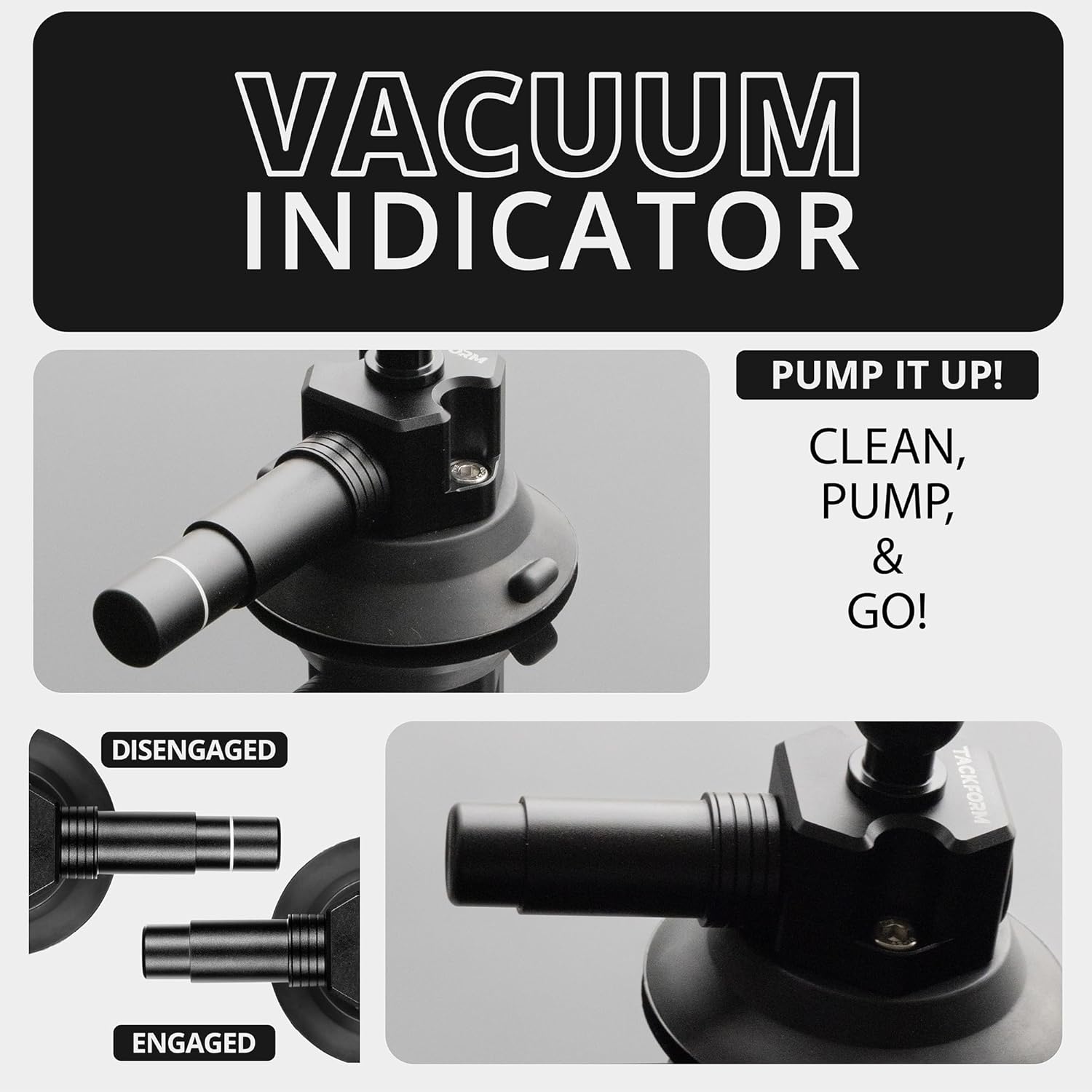 Tackform 3" Pump Suction Cup with 1" Rubber Ball - 25 Series (1" / 25.4mm / B-Sized) Compatible - Billet Aluminum Housing