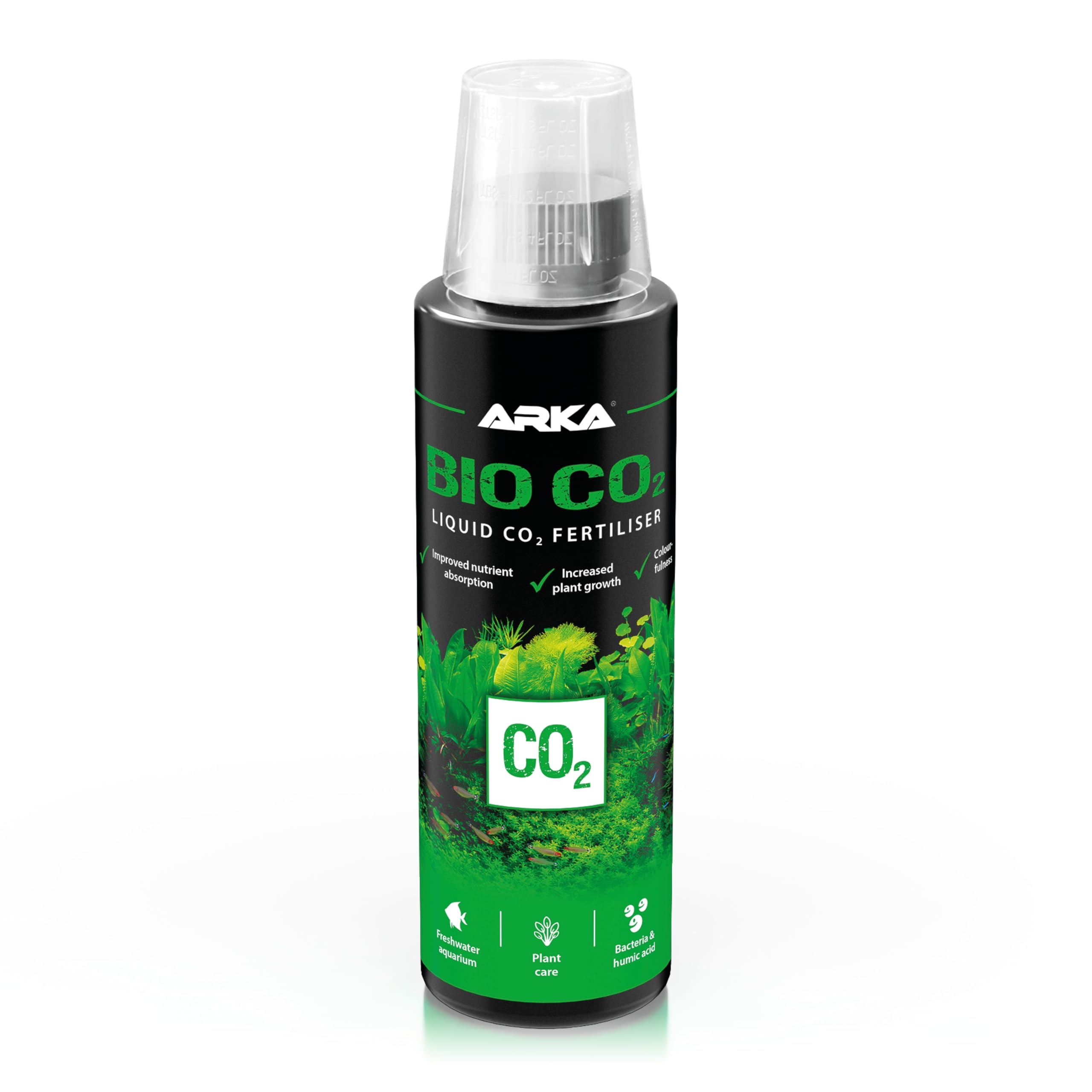 Bio CO₂ aquarium fertilizer – ARKA Bio-CO₂ 236 ml – liquid CO2 source with bacteria & humic acids – boosts plant growth & vibrant colours – nitrate-free – for freshwater tanks & aquascapes