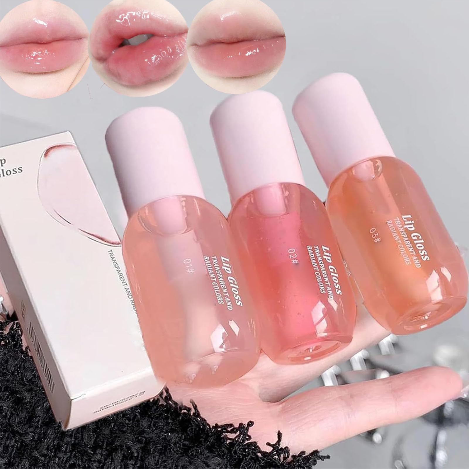 Lip Gloss 3 Pack, Lip Gloss Korean, 2-In-1 Lip Balm+Glaze Hydrating Plump Gloss, Hydrating Lip Plumping Glossy Lip Balm, Long-Lasting, Moisturizing, for Daily Wear & Under Lipstick (3PCS)