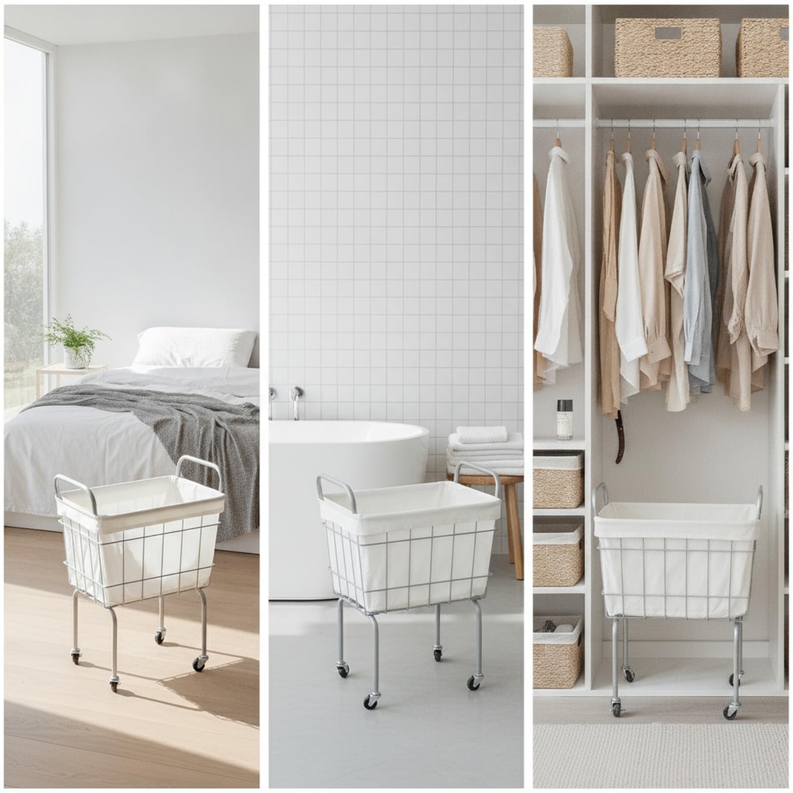 Cesto Ropa Rectangular Reforzado Cesta Lavandería con Ruedas Compacto Cesto Ropa Forro Extraíble para Hogar