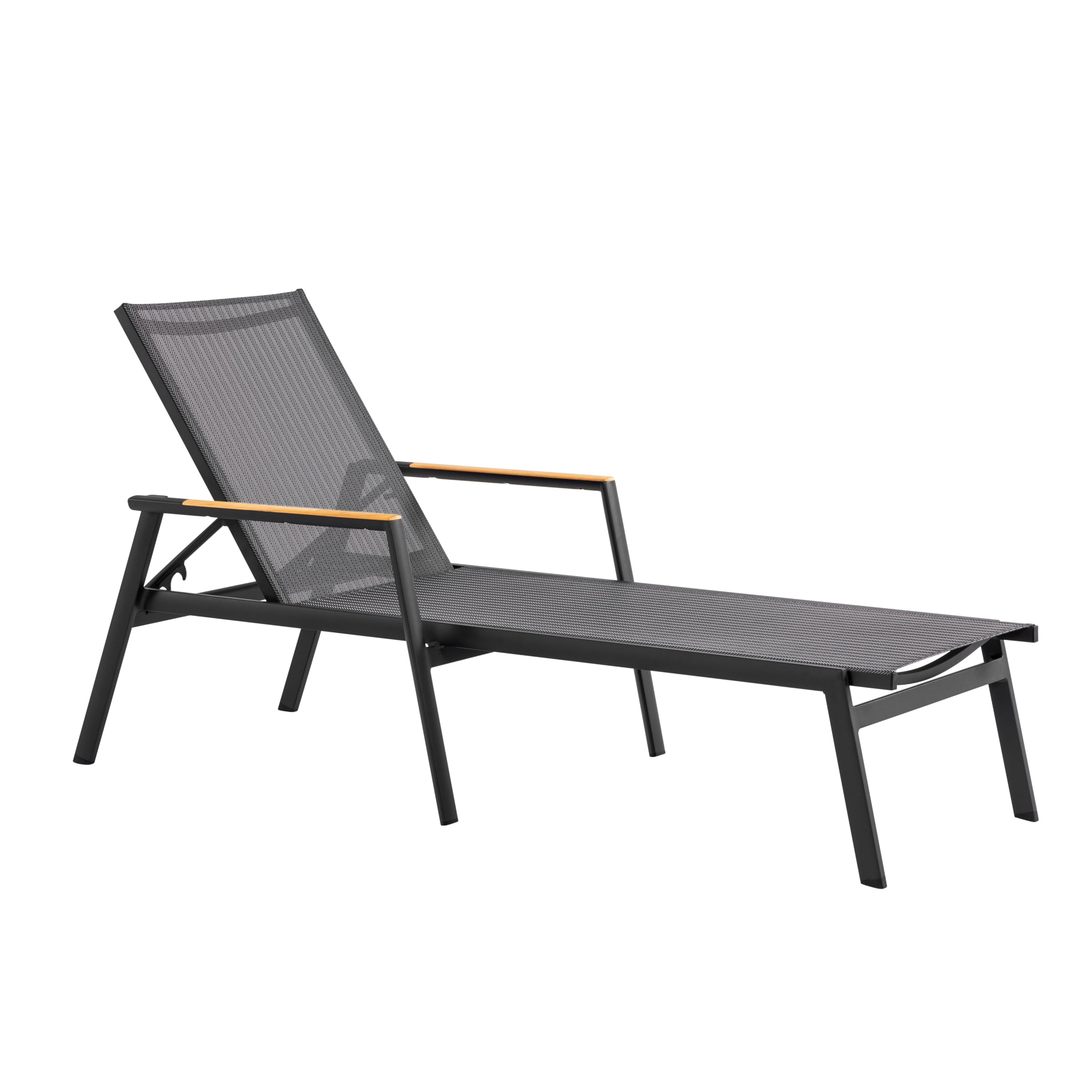 METRO Professional Tumbona Poza, Aluminio y Textileno, Reposabrazos de Teca, 5 Posiciones, 150 kg, Cómoda y Duradera
