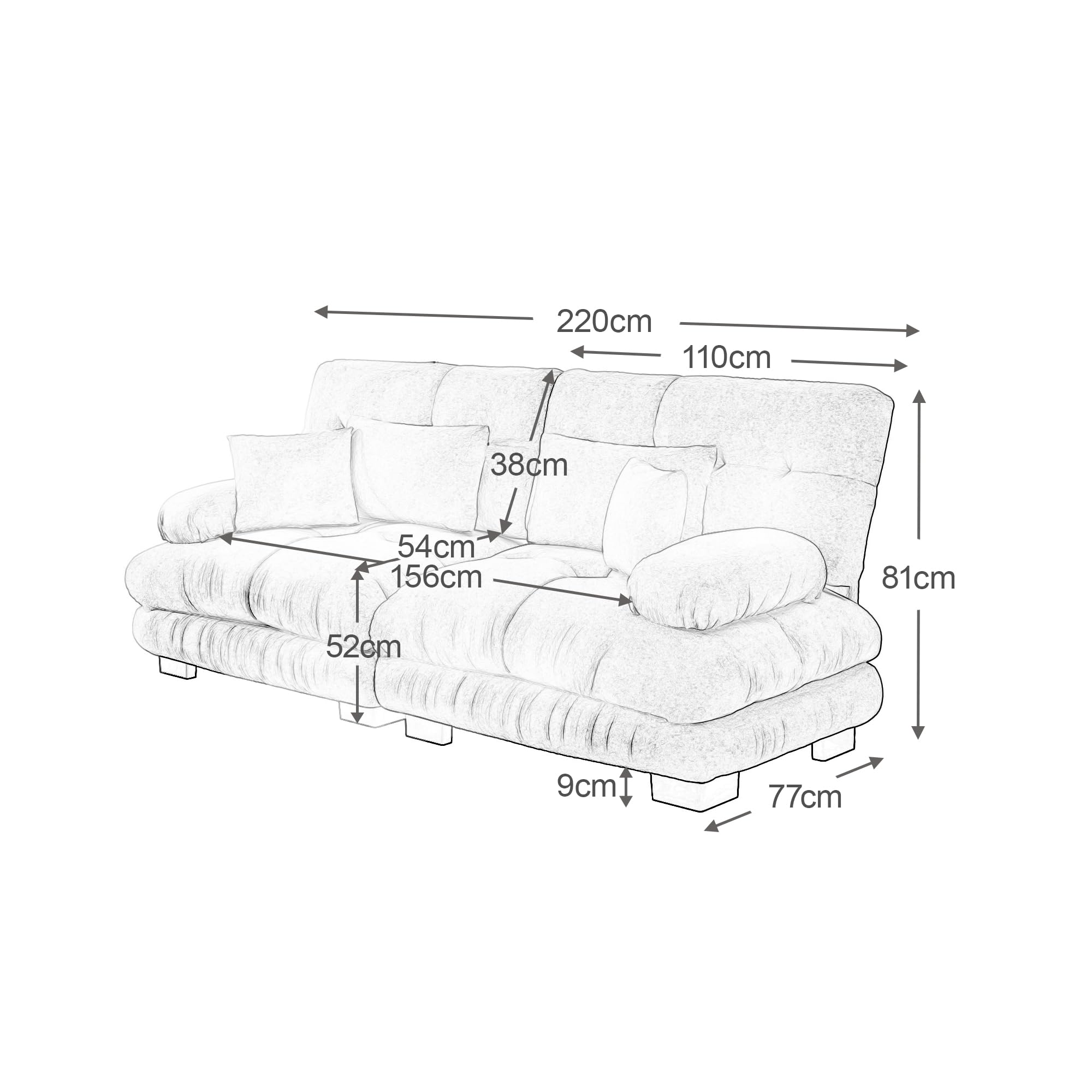 Muskel Modernes Cloud 2-Sitzer Sofa für Wohnzimmer, Loveseat Couch Chenille Doppelsofa mit Lendenkissen und Dekokissen, Massivholzrahmen (Grün, 2-Sitzer)