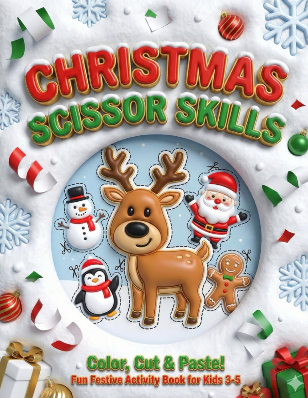 Christmas Scissor Skills Preschool Activity Book for Kids Ages 3-5: A Fun Cut and Paste Workbook for Toddlers: Coloring and Cutting Practice to ... (TinyJoy Early Learning Coloring Series)