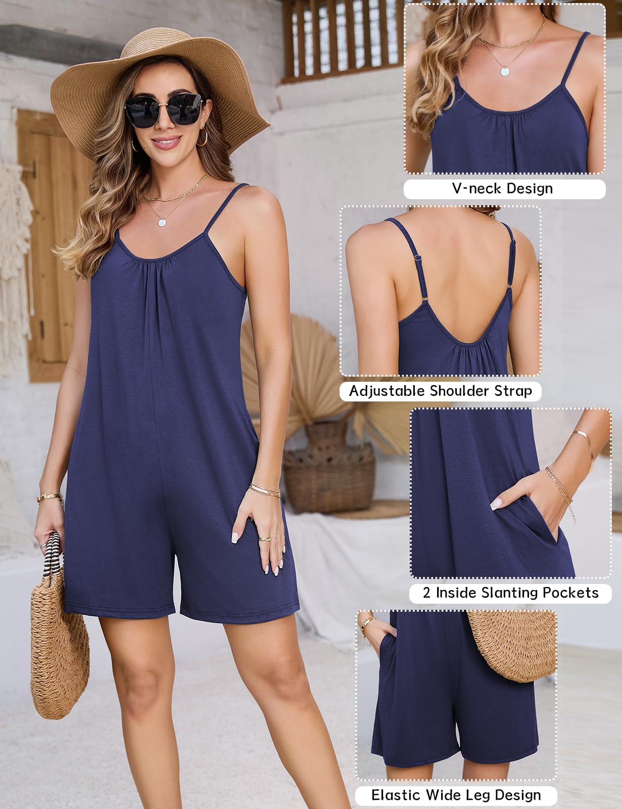 Niwicee Salopette Donna Estiva Jumpsuit Donna Senza Maniche Con Tasca Allentata Casual Pagliaccetto Spiaggia Vacanza Outfit