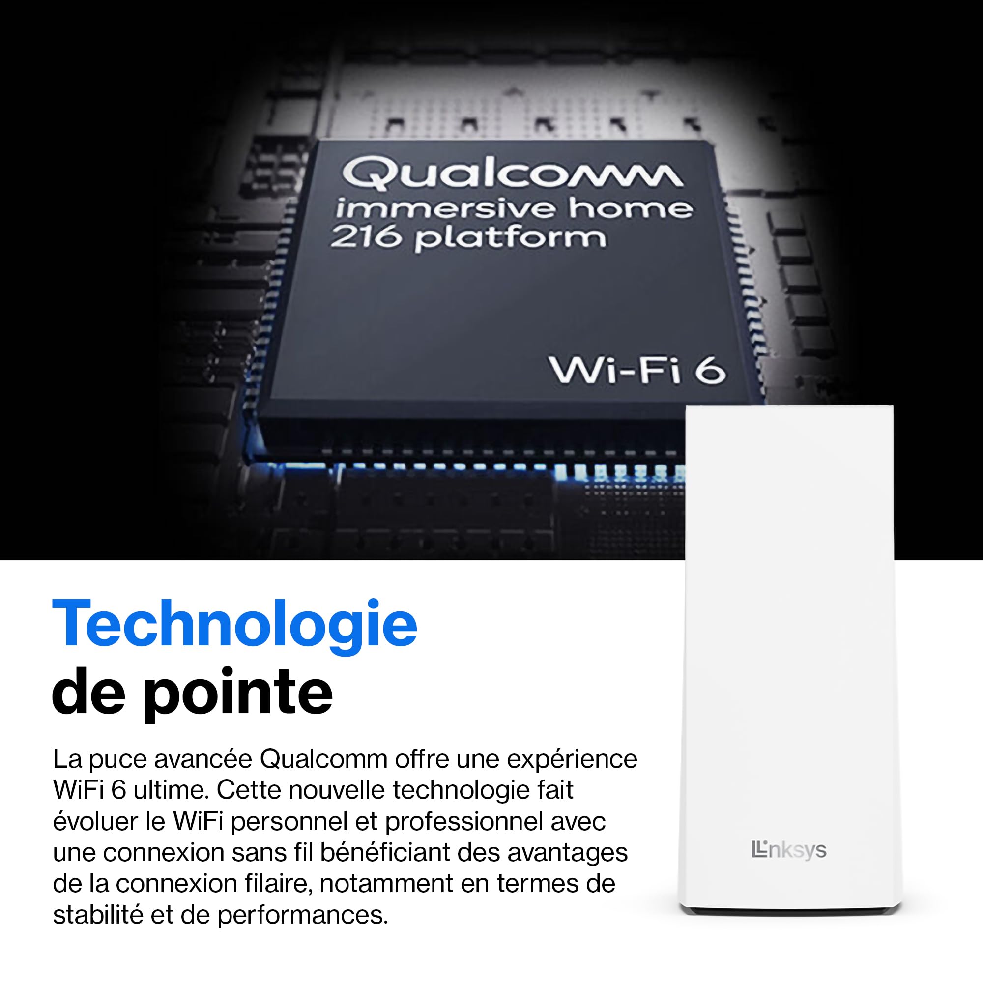 Linksys Système WiFi 6 Mesh triple bande Velop MX12600 (AX4200) (routeur WLAN, jusqu'à 830 m2, pour plus de 120 appareils, pack de 3, blanc)
